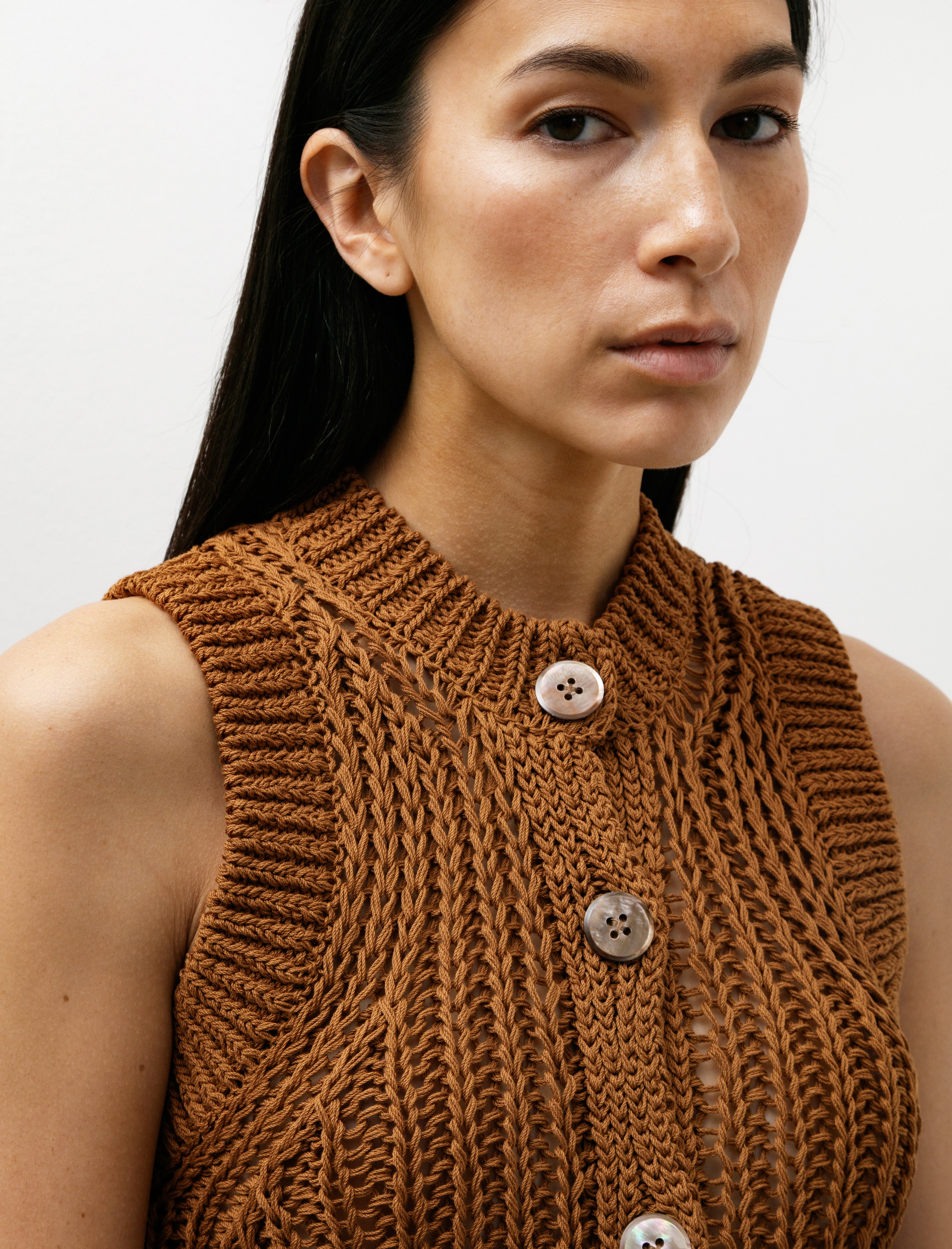 Ernie Palo Mesh Knit Vest Brown