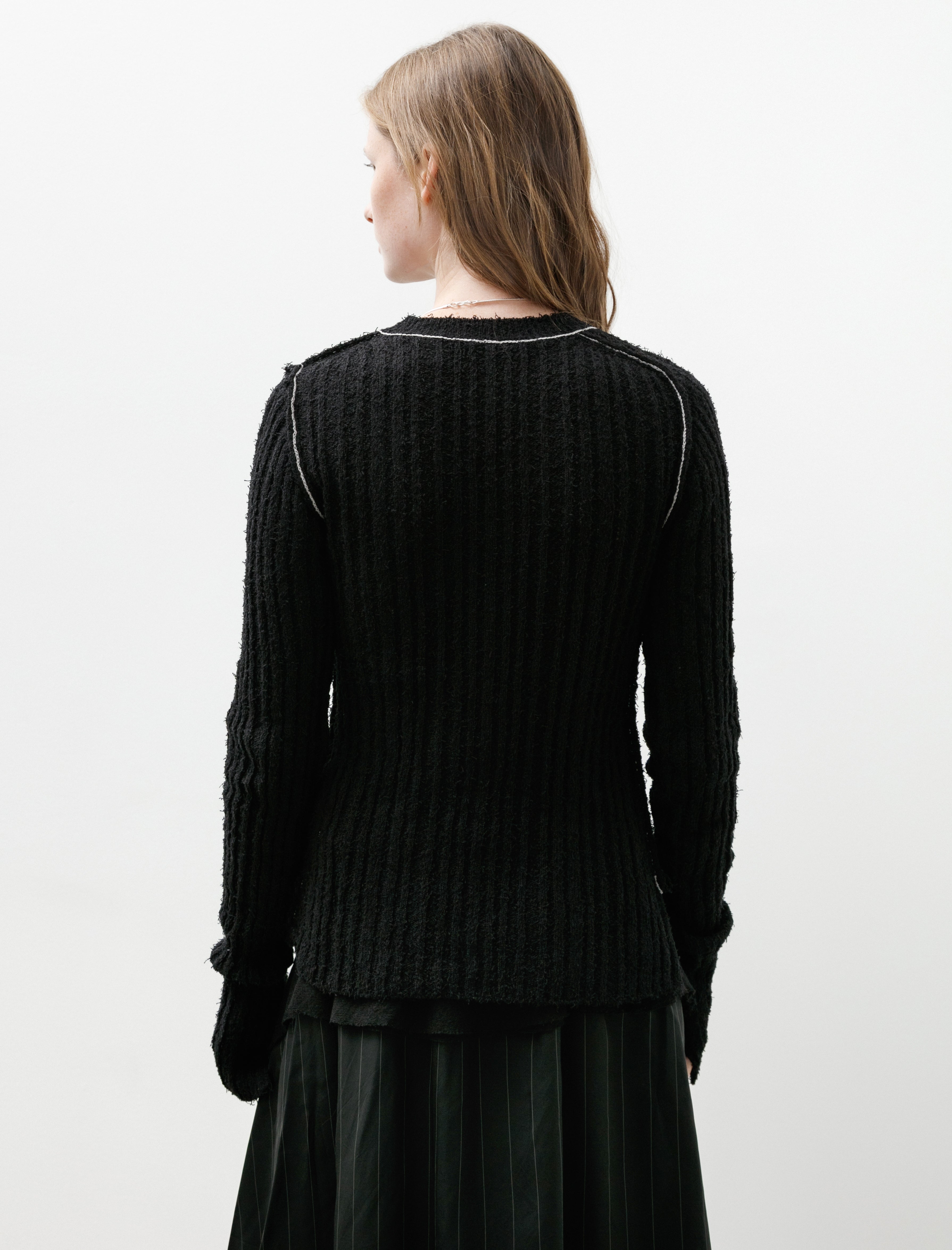 Y's by Yohji Yamamoto Contrast Stitch Asymmetrical Cardigan Black