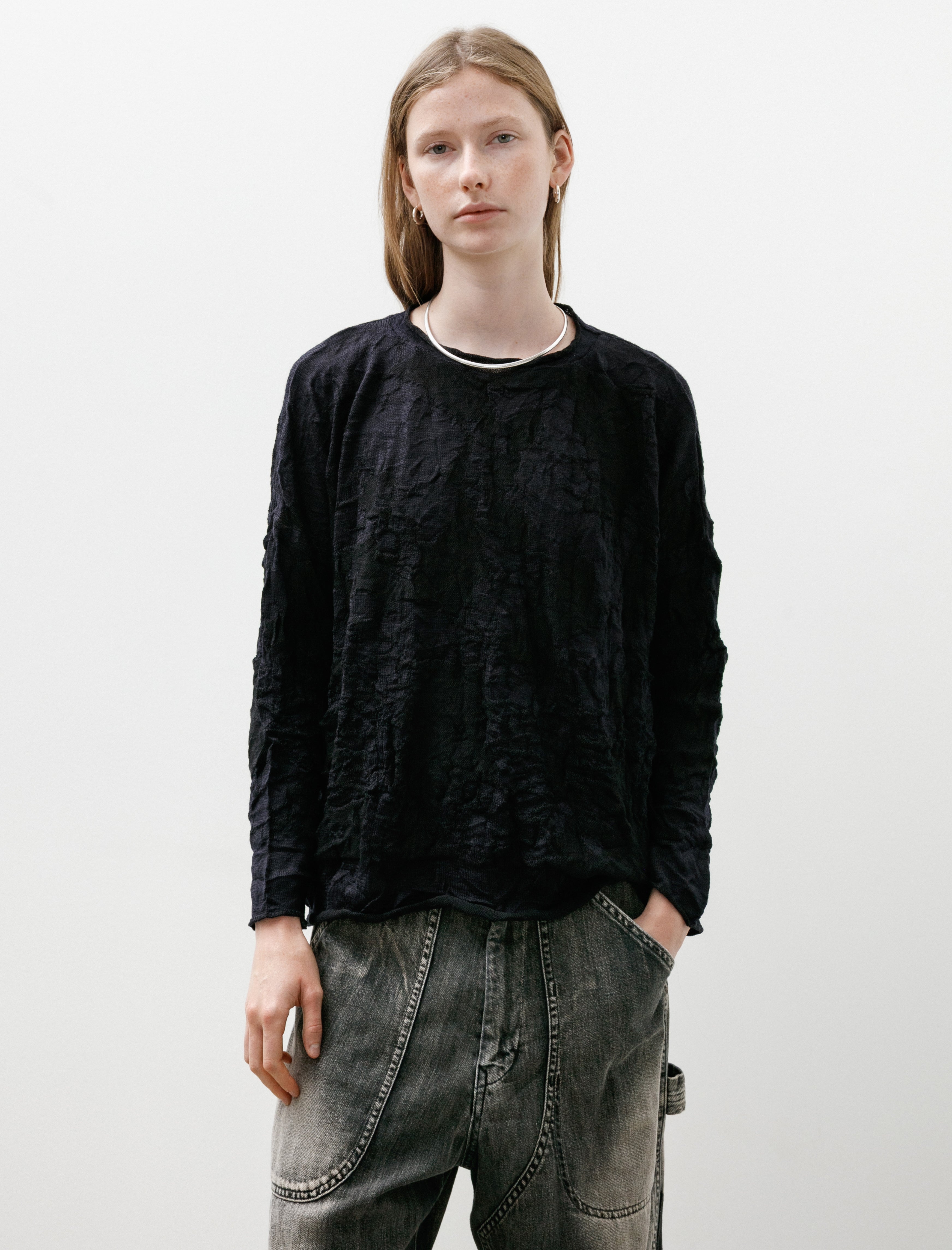 Y's by Yohji Yamamoto Shrunken Crinkle Pullover Black
