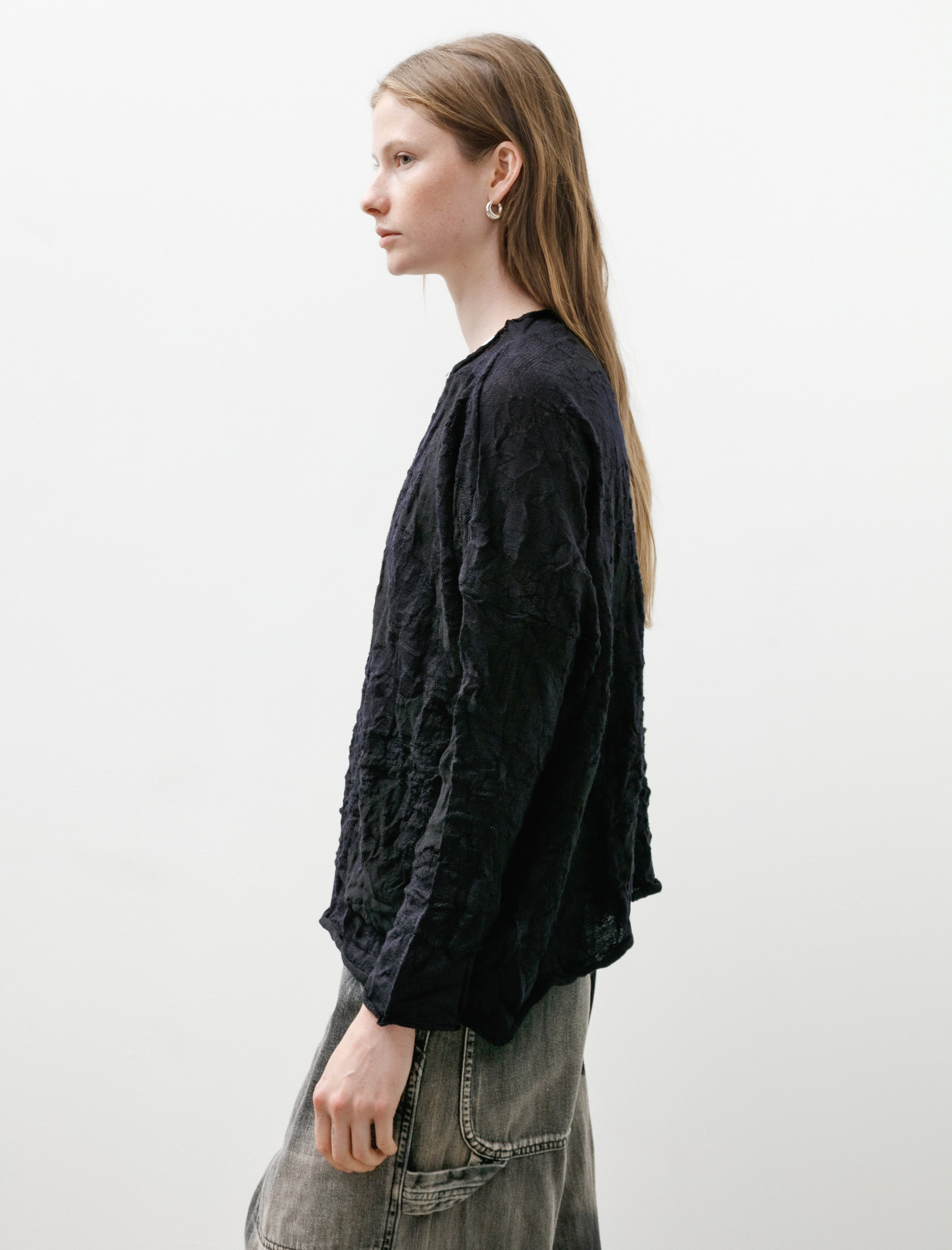 Y's by Yohji Yamamoto Shrunken Crinkle Pullover Black