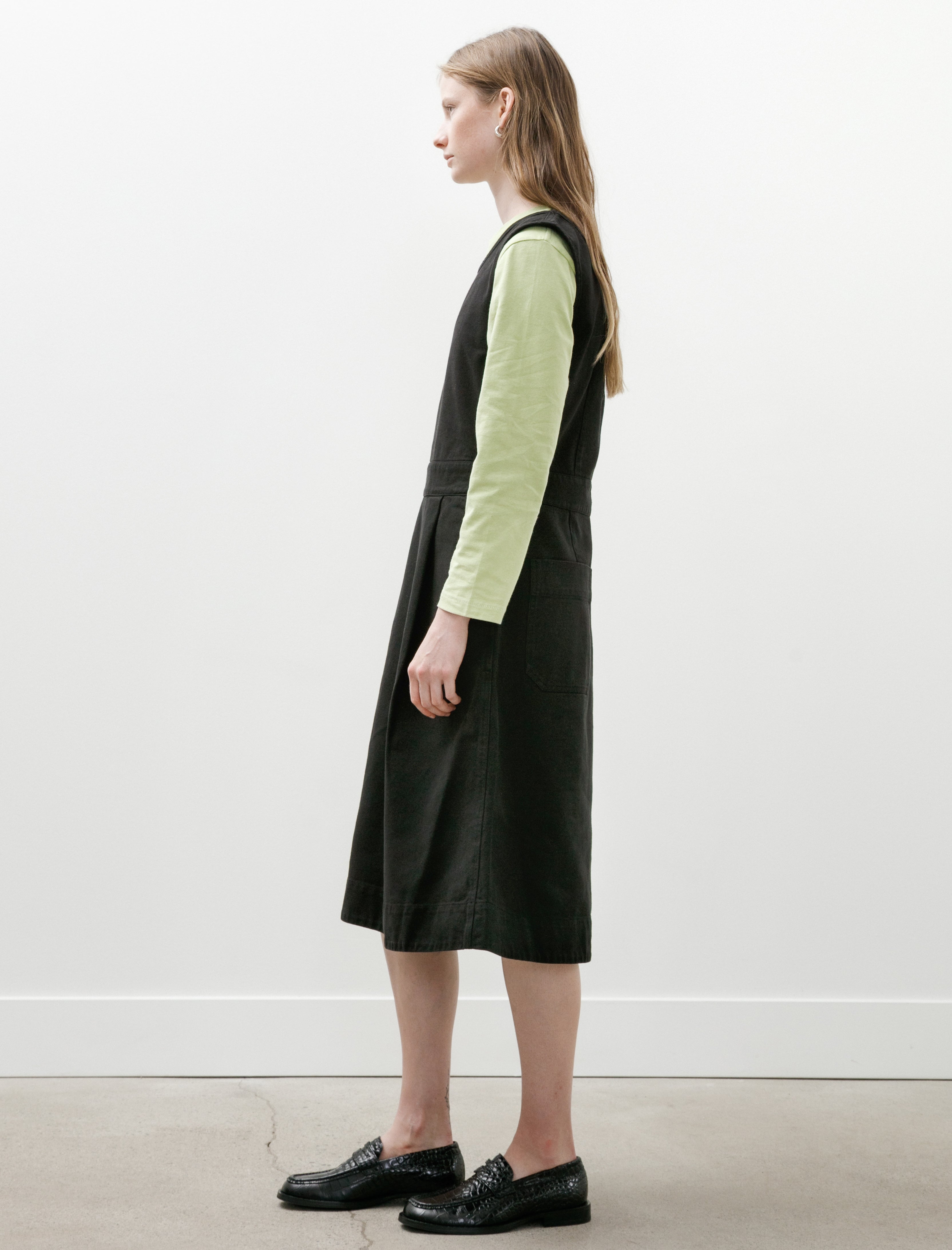 MHL Sleeveless Pinafore Dress Cotton Tencel Drill Black
