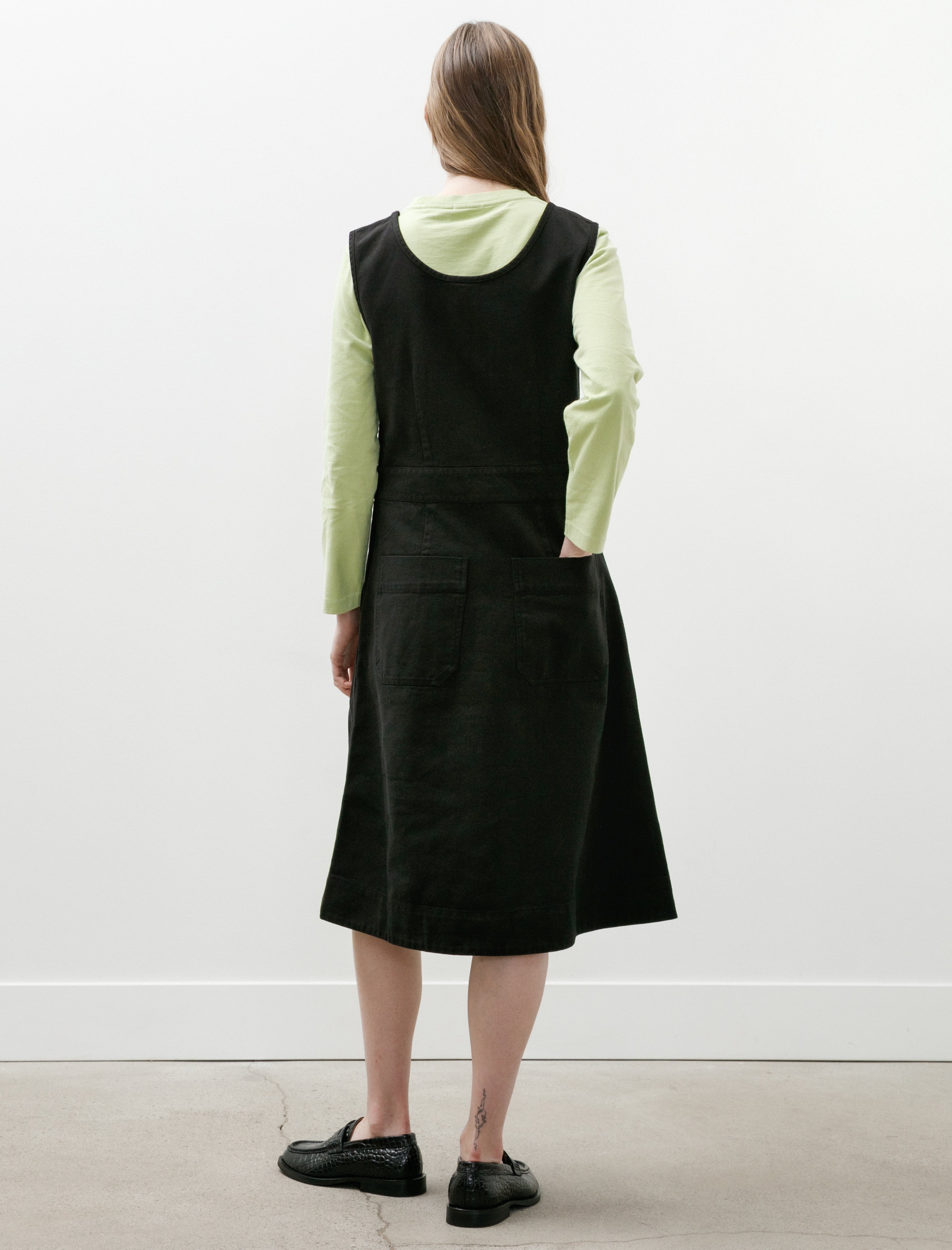 MHL Sleeveless Pinafore Dress Cotton Tencel Drill Black