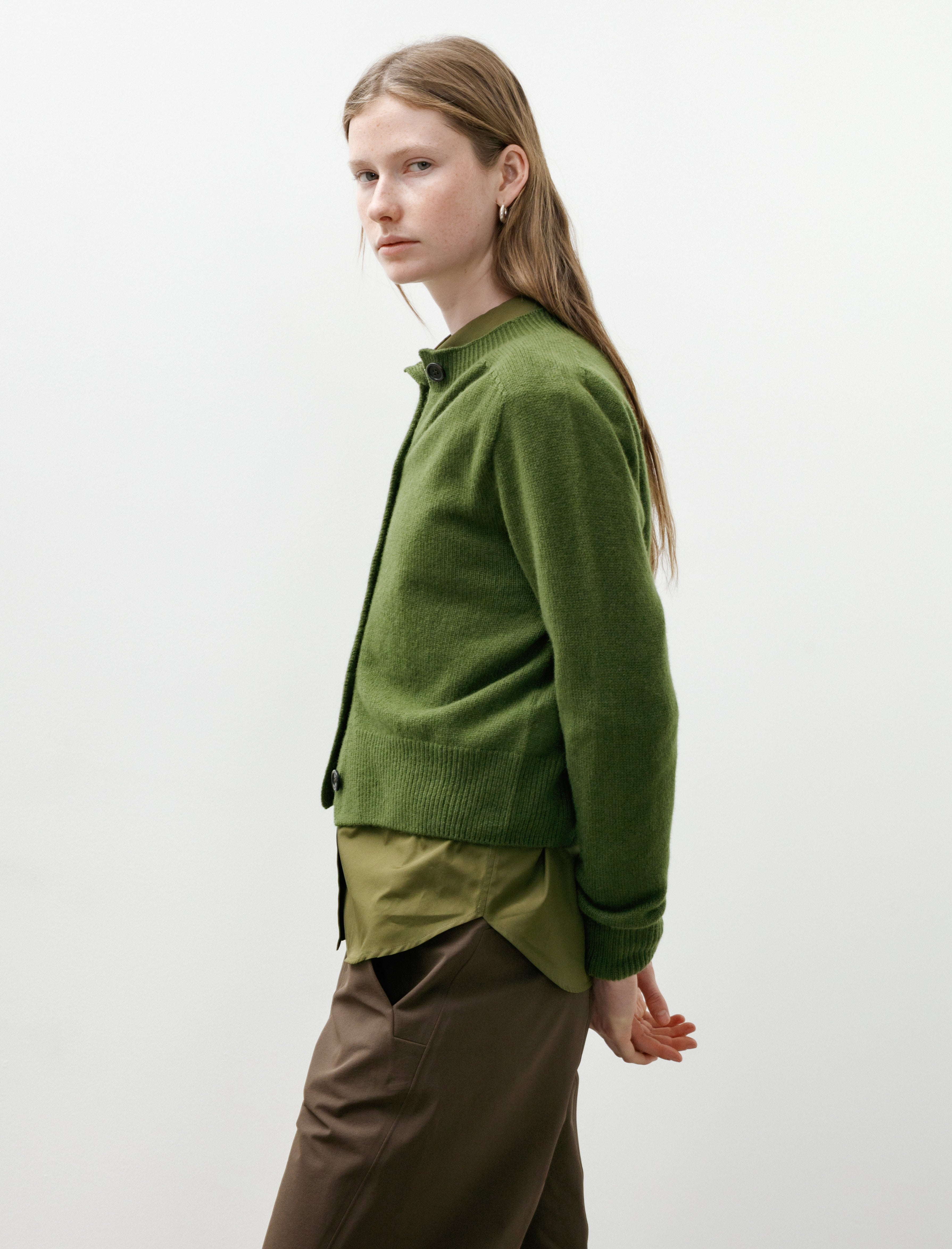 Margaret Howell Small Crew Neck Cardigan Merino Cashmere Wheatgrass