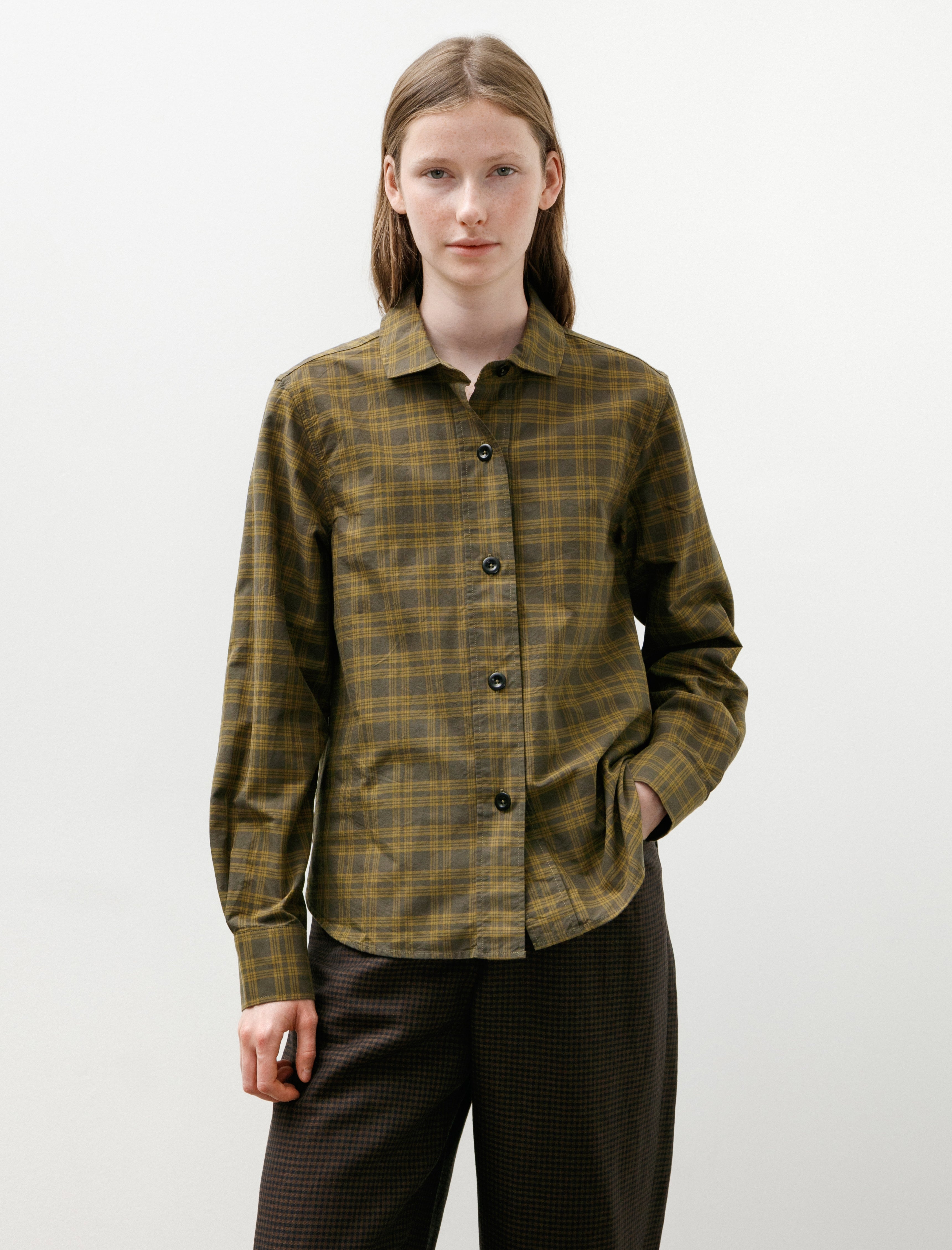 MHL Simple Shirt Tonal Cotton Check Khaki Cumin