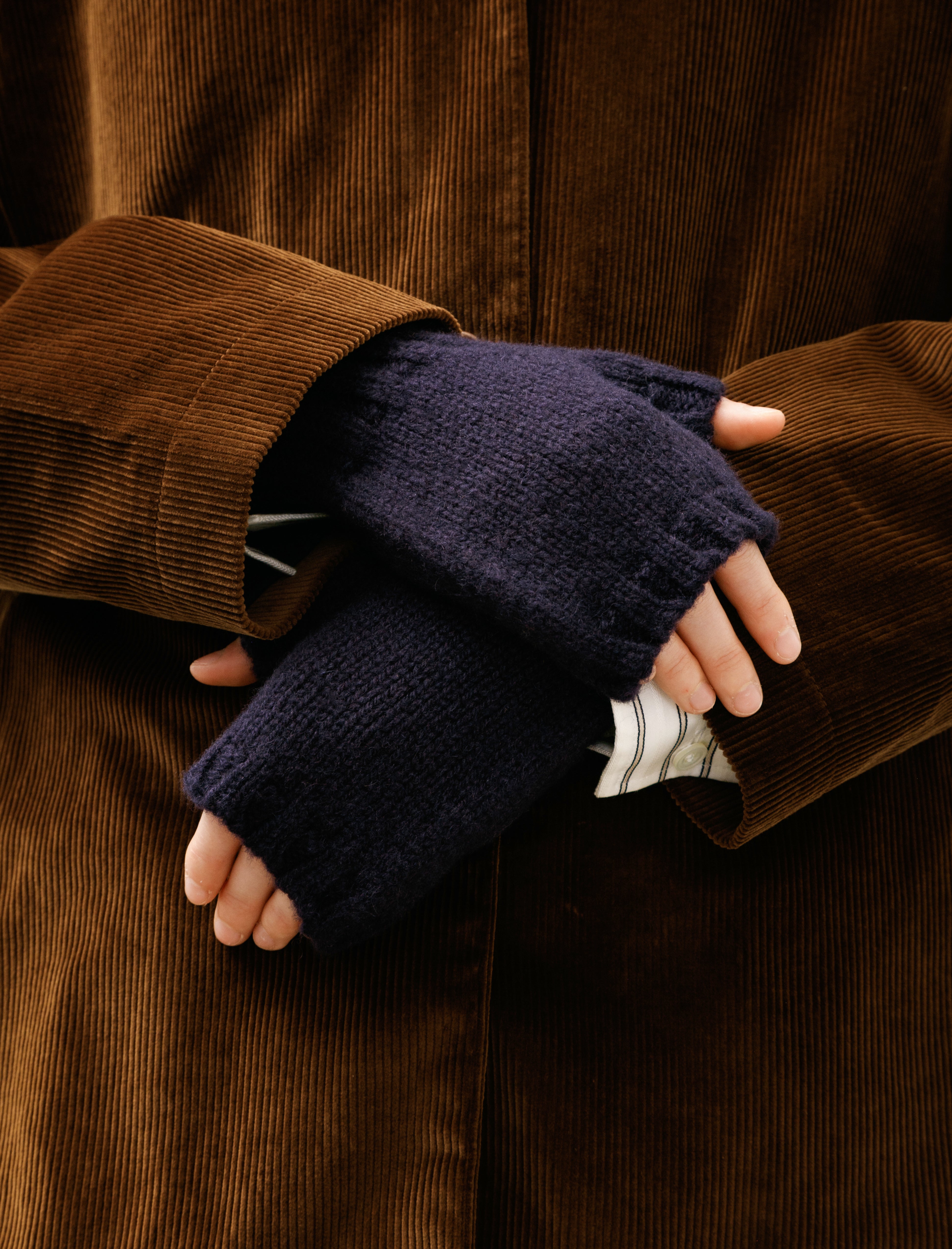 MHL Chunky Fingerless Glove Shetland Wool Navy