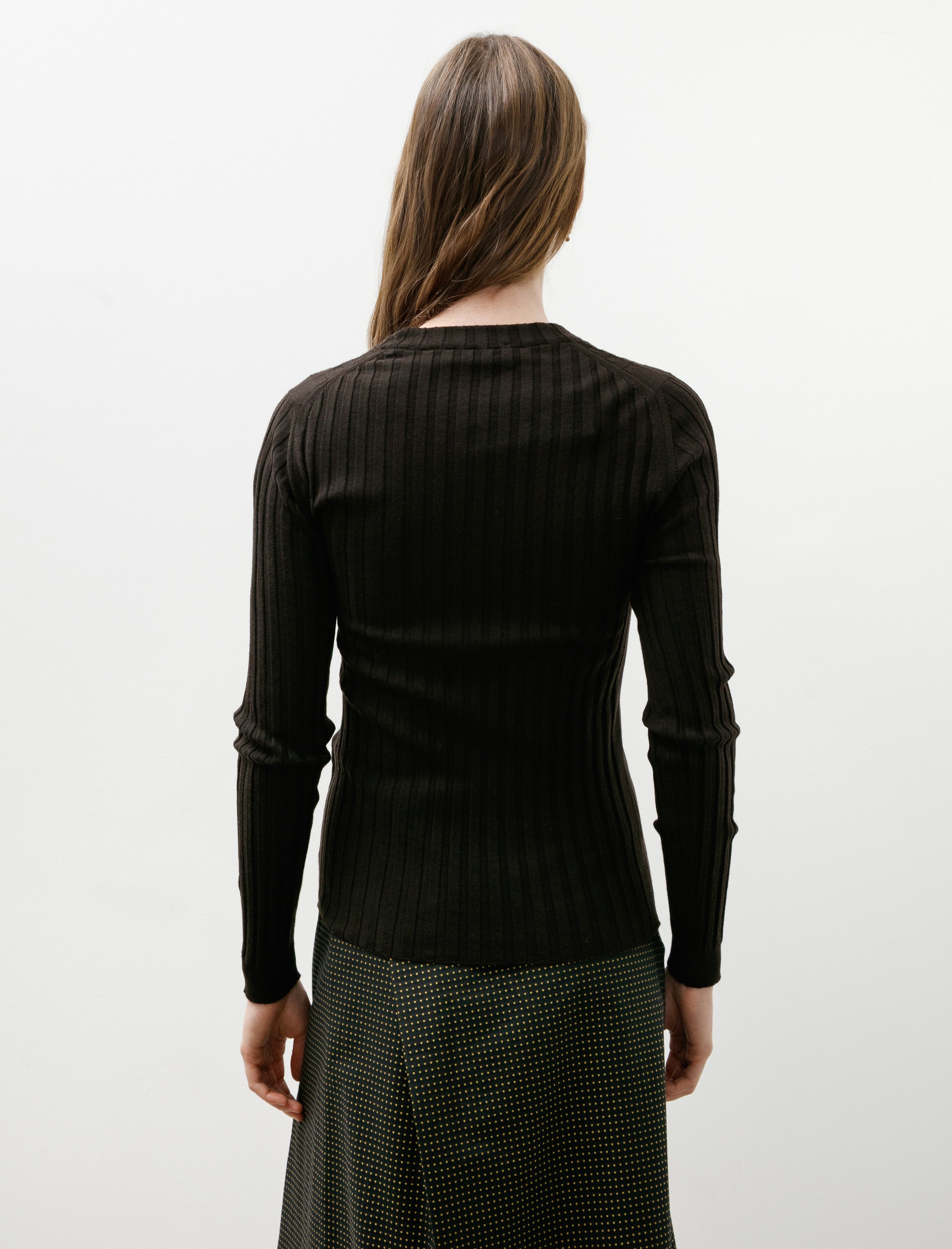 Margaret Howell Ribbed Long Sleeve Crew Neck Fine Merino Dark Brown