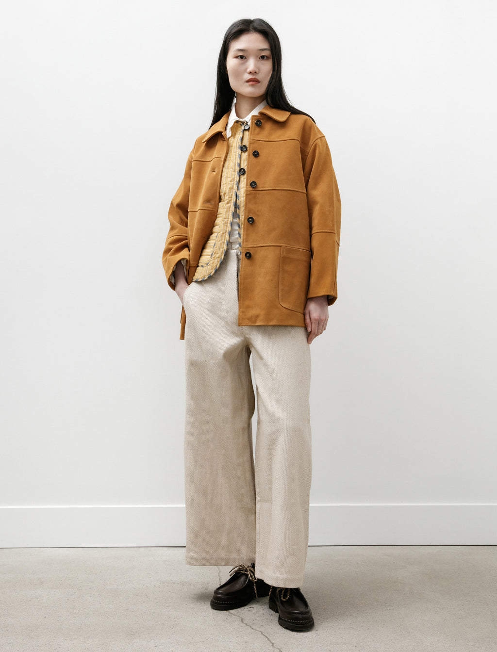 Cawley Quinn Jacket Panelled Suede Moroccan Flame – Neighbour