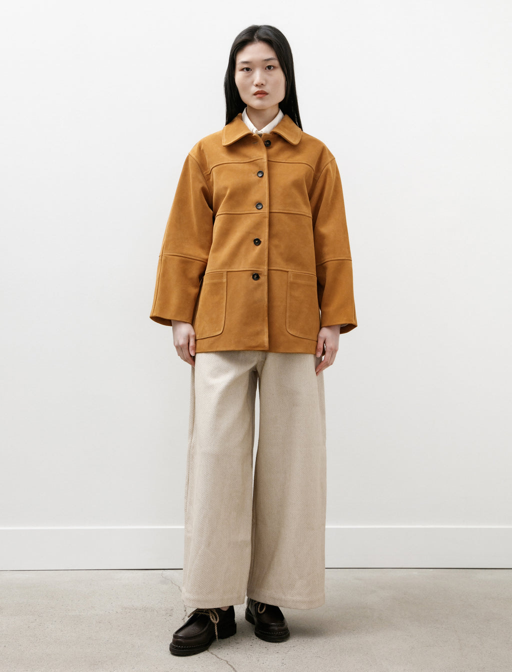 Cawley Quinn Jacket Panelled Suede Moroccan Flame – Neighbour