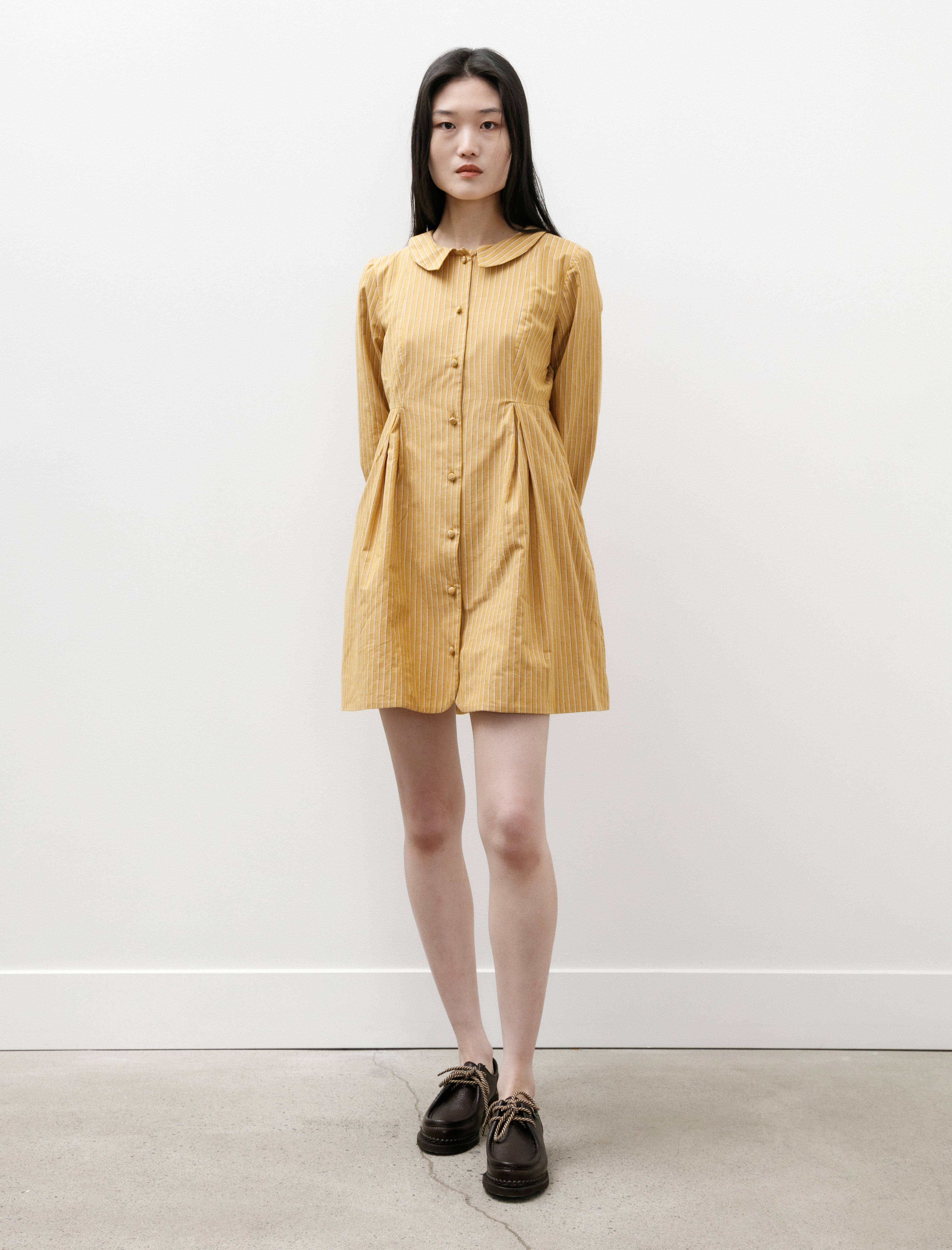 Cawley Bella Dress Japanese Striped Cotton Mustard Stripe