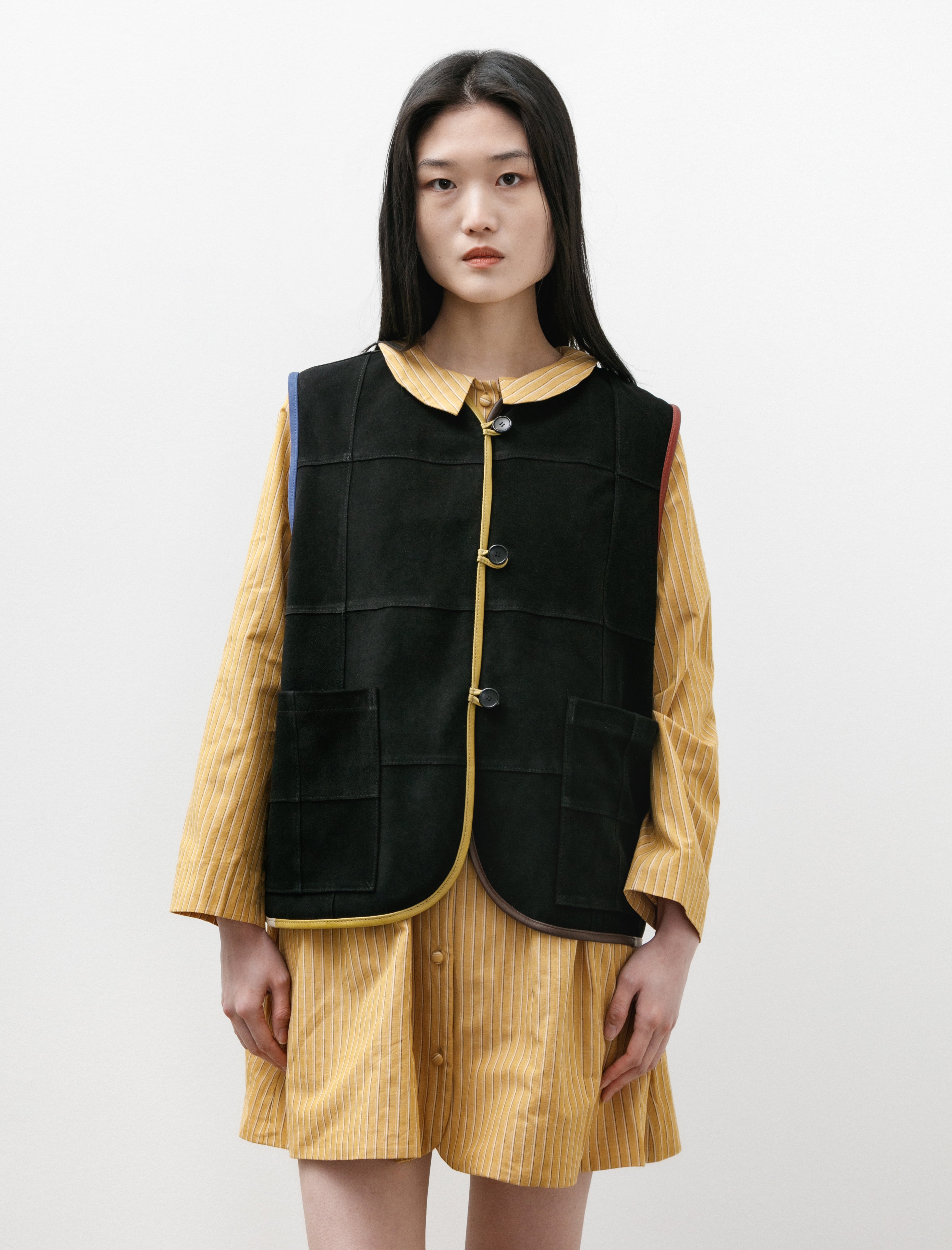 Cawley Ella Vest Suede Check Black With Contrast Trim