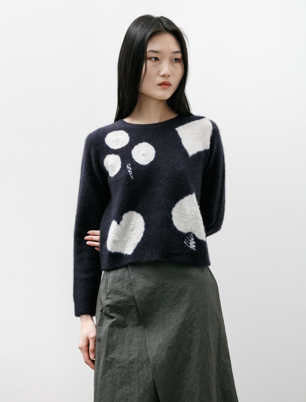 Suzusan Cashmere Seamless Short Pullover Cards Shibori Black/Grey
