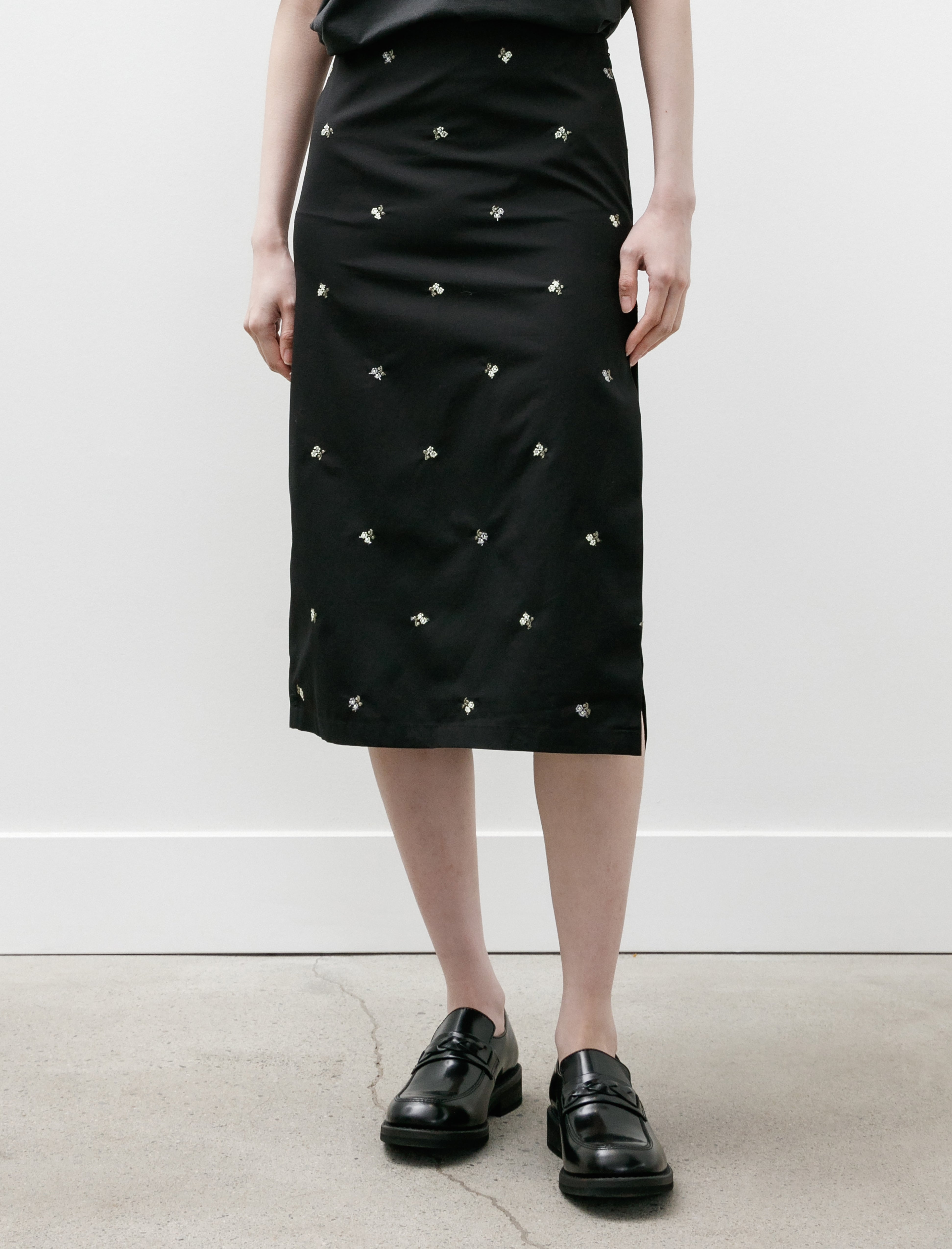 Rier Skirt Black Flowers Popline Cotton