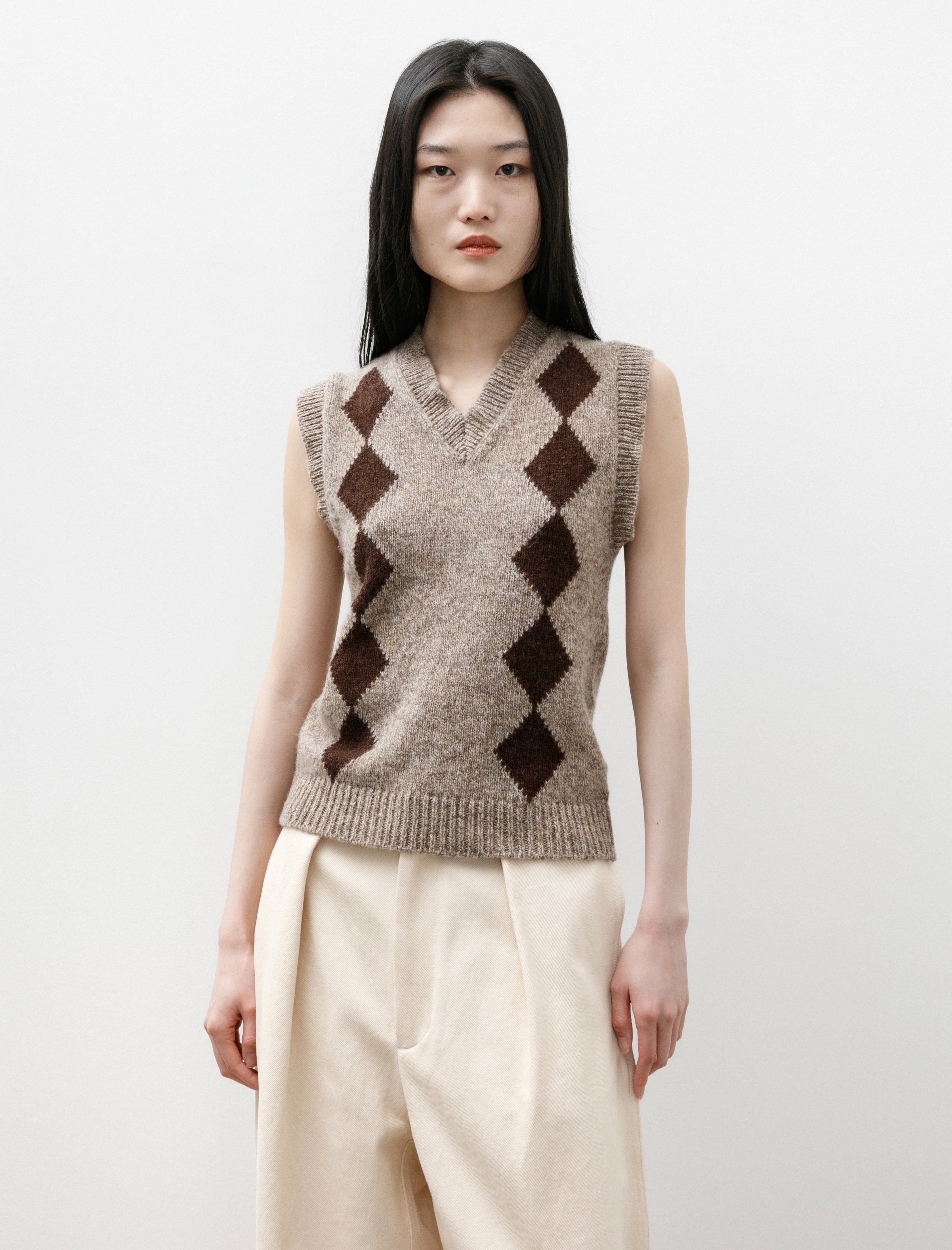 & Daughter Shetland Argyle Tank Dark Beige & Dark Brown