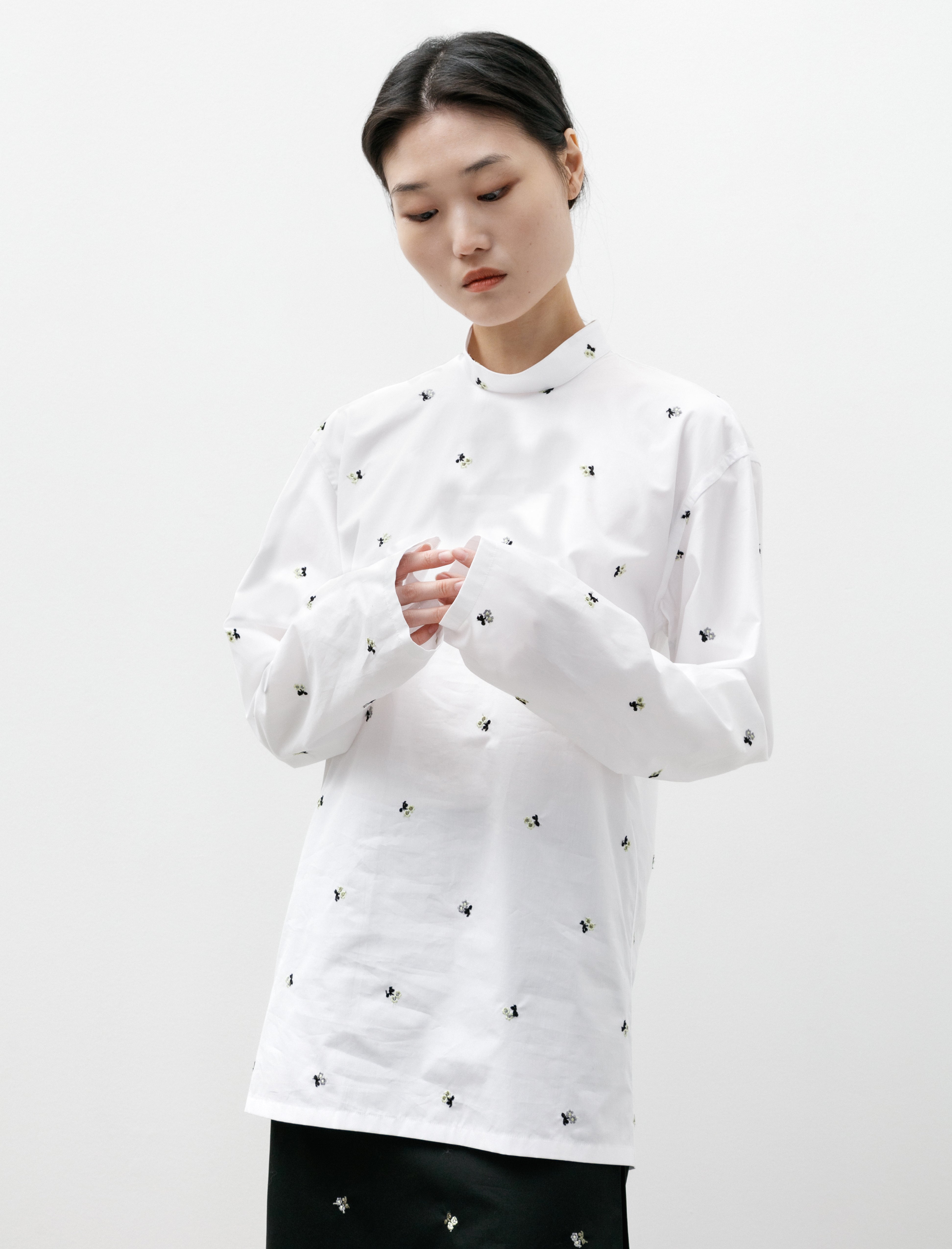 Rier Top White Flowers Popline Cotton