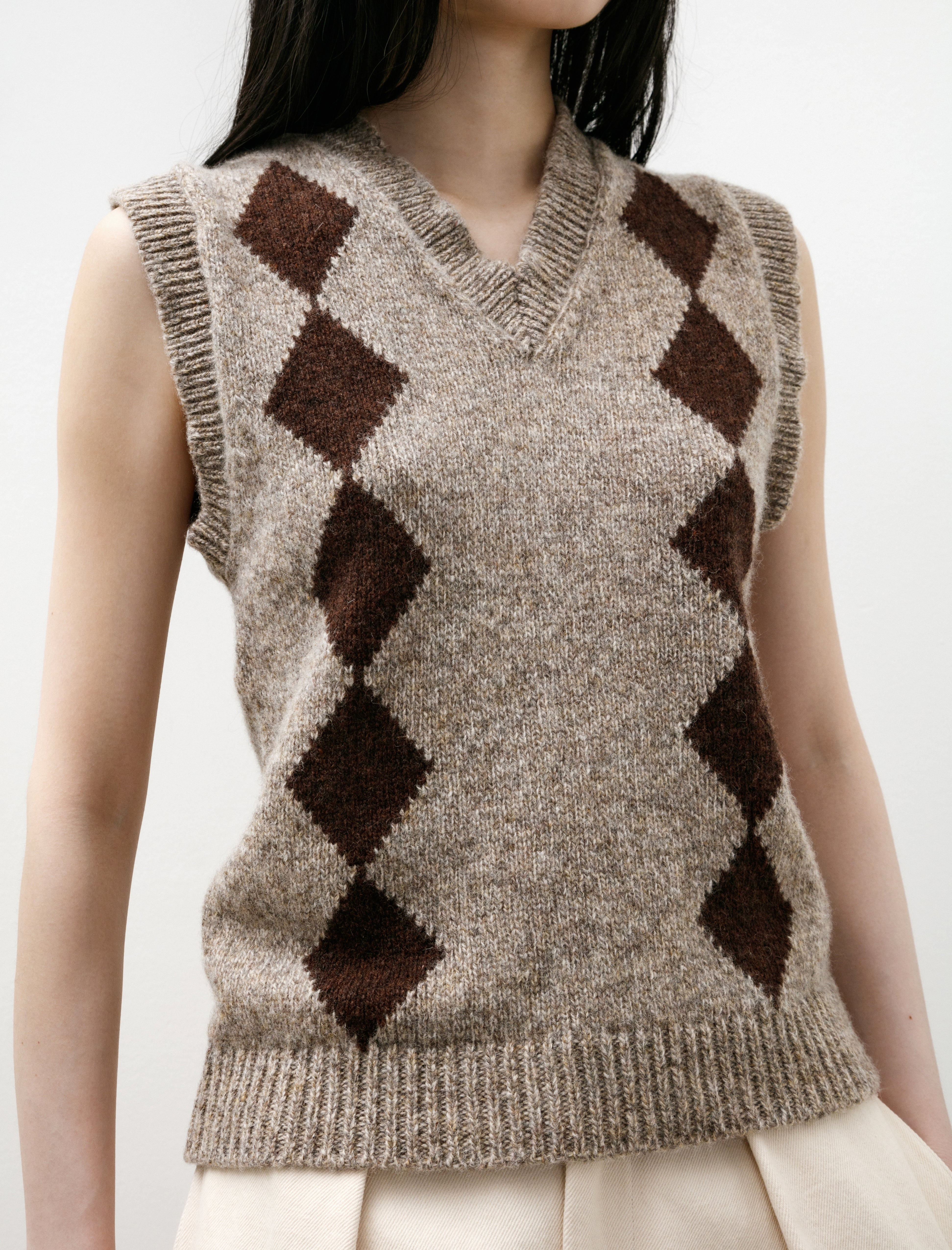 & Daughter Shetland Argyle Tank Dark Beige & Dark Brown
