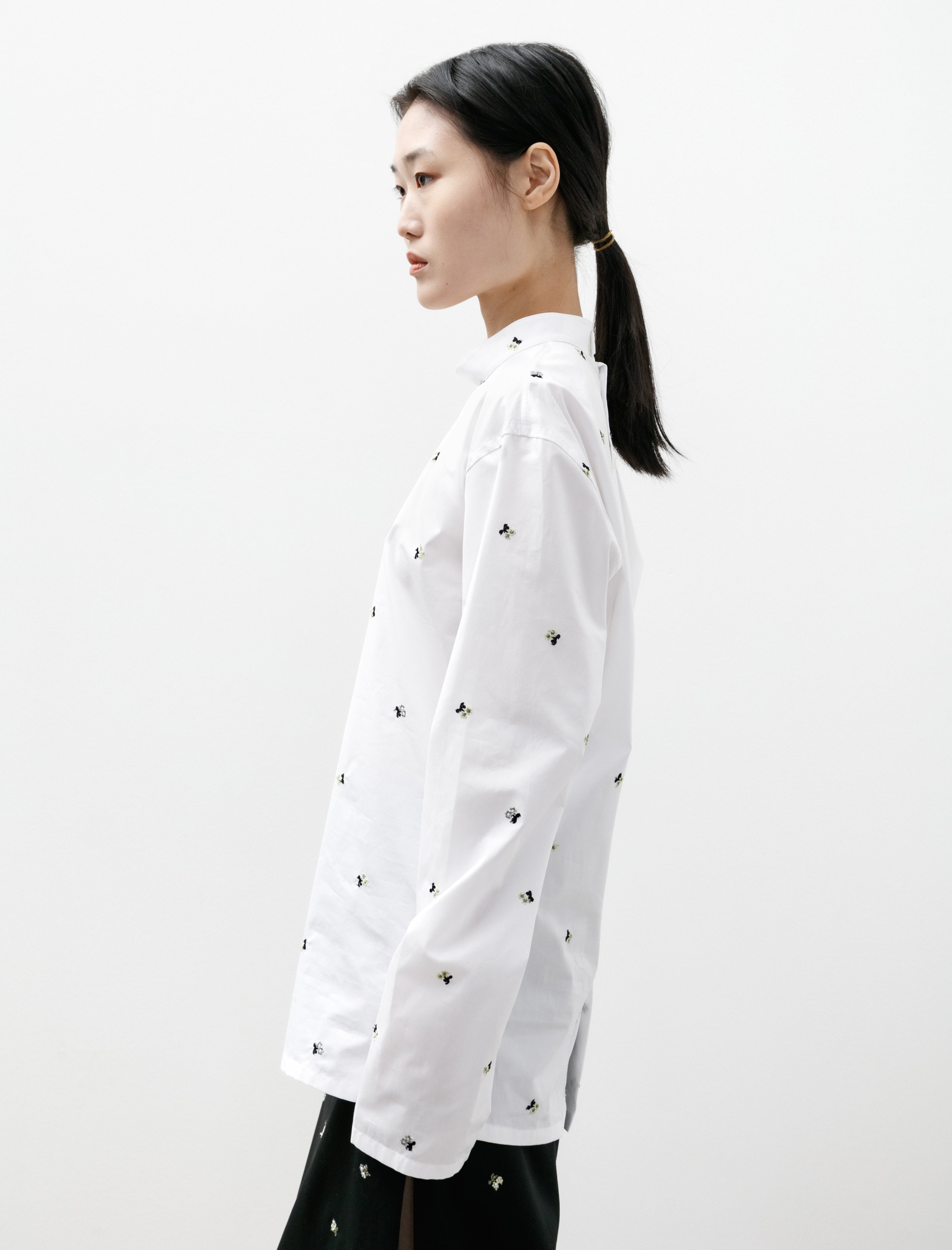 Rier Top White Flowers Popline Cotton