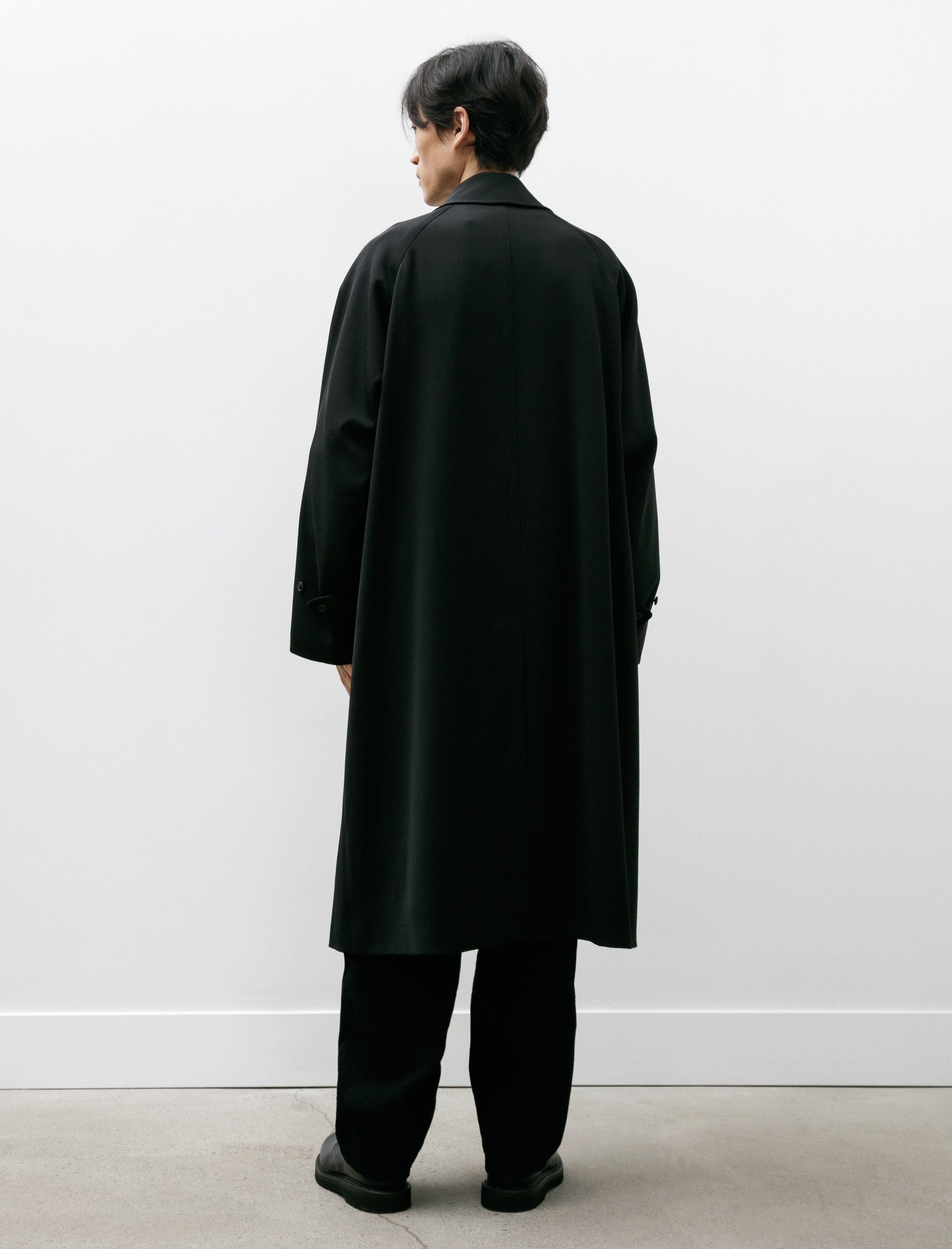 Comoli Wool Gabardine Bal Collar Coat Black