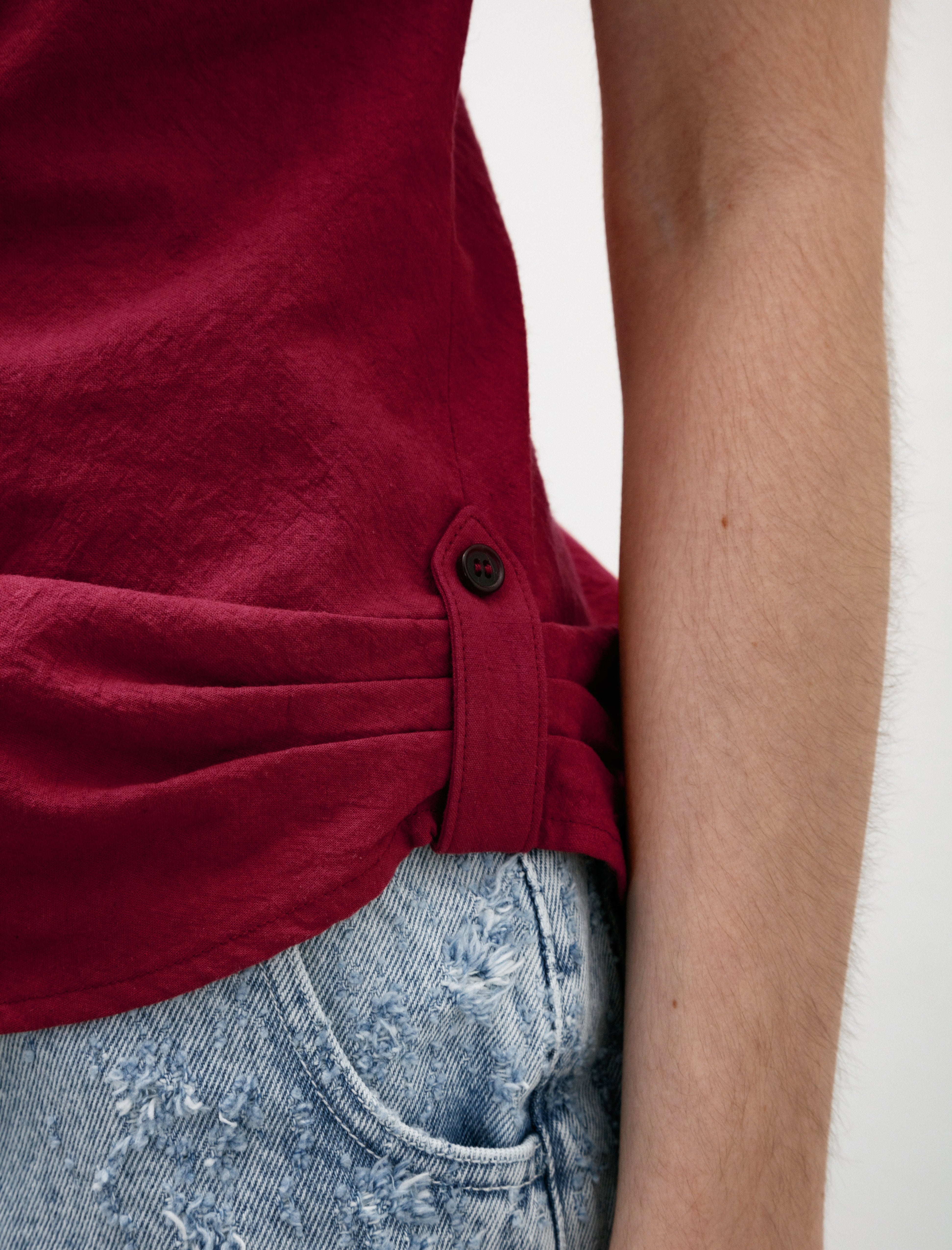 Wanze Button Up Tank Cotton Hemp Red