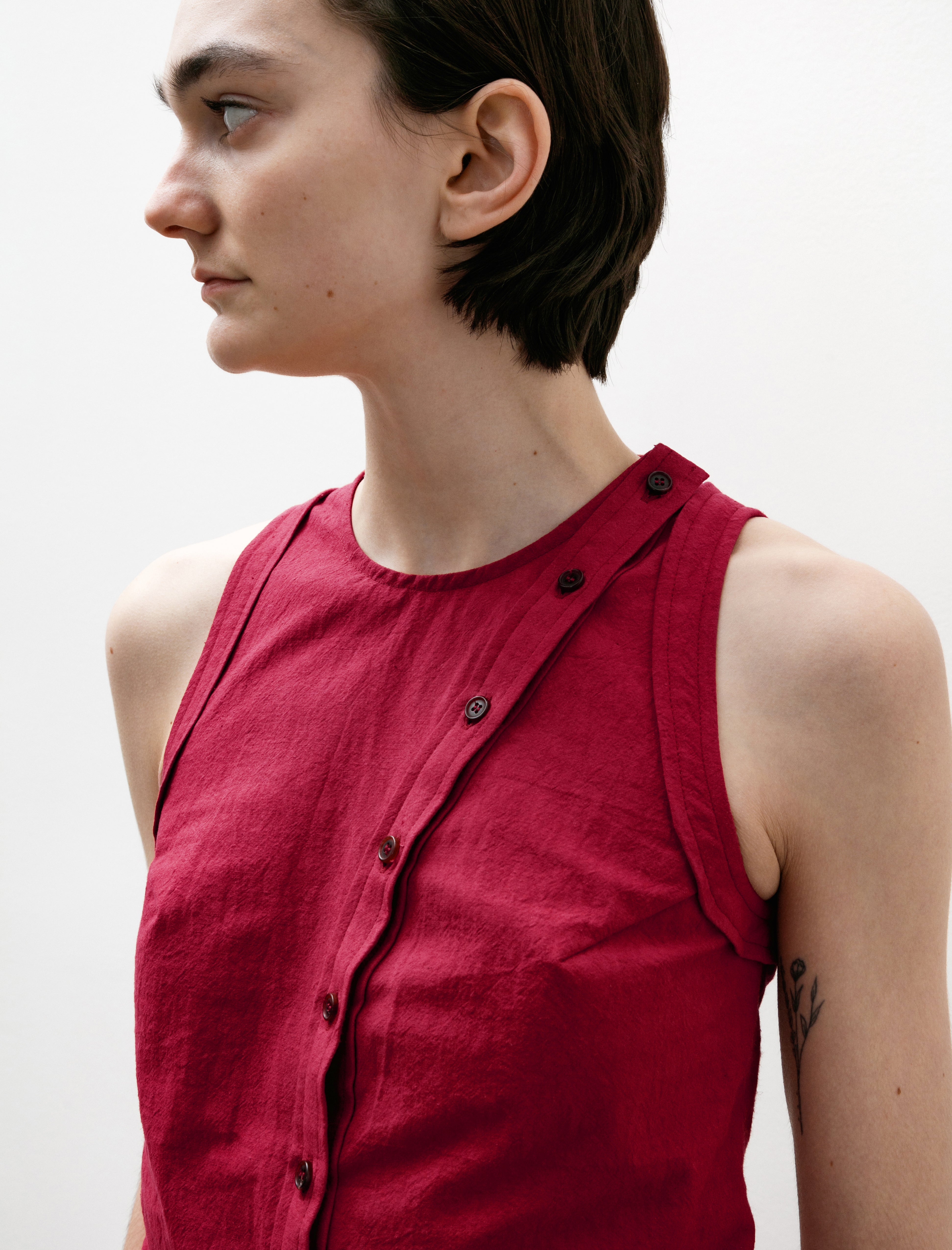 Wanze Button Up Tank Cotton Hemp Red