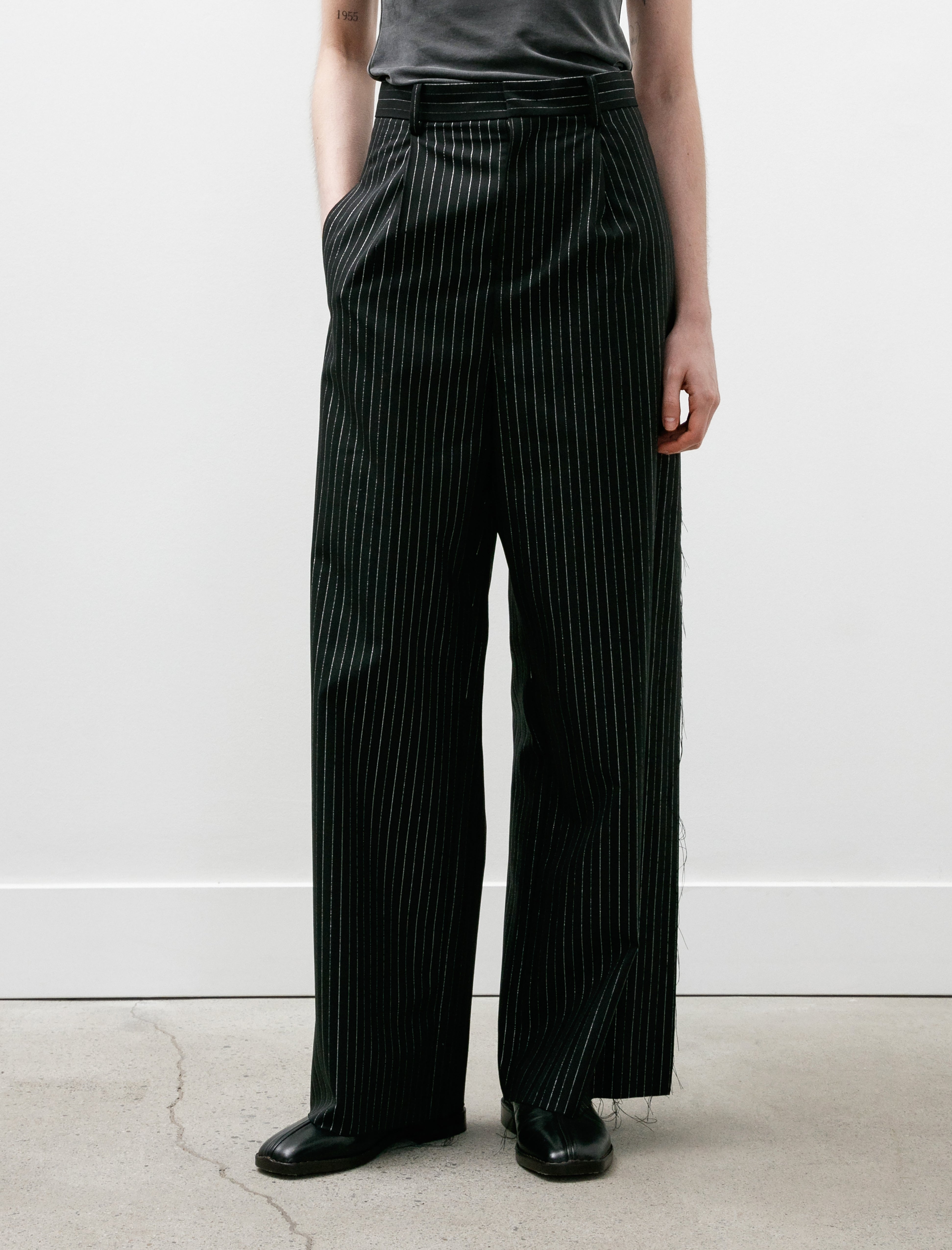 Kanako Sakai Pinstriped Glitter Trousers Black