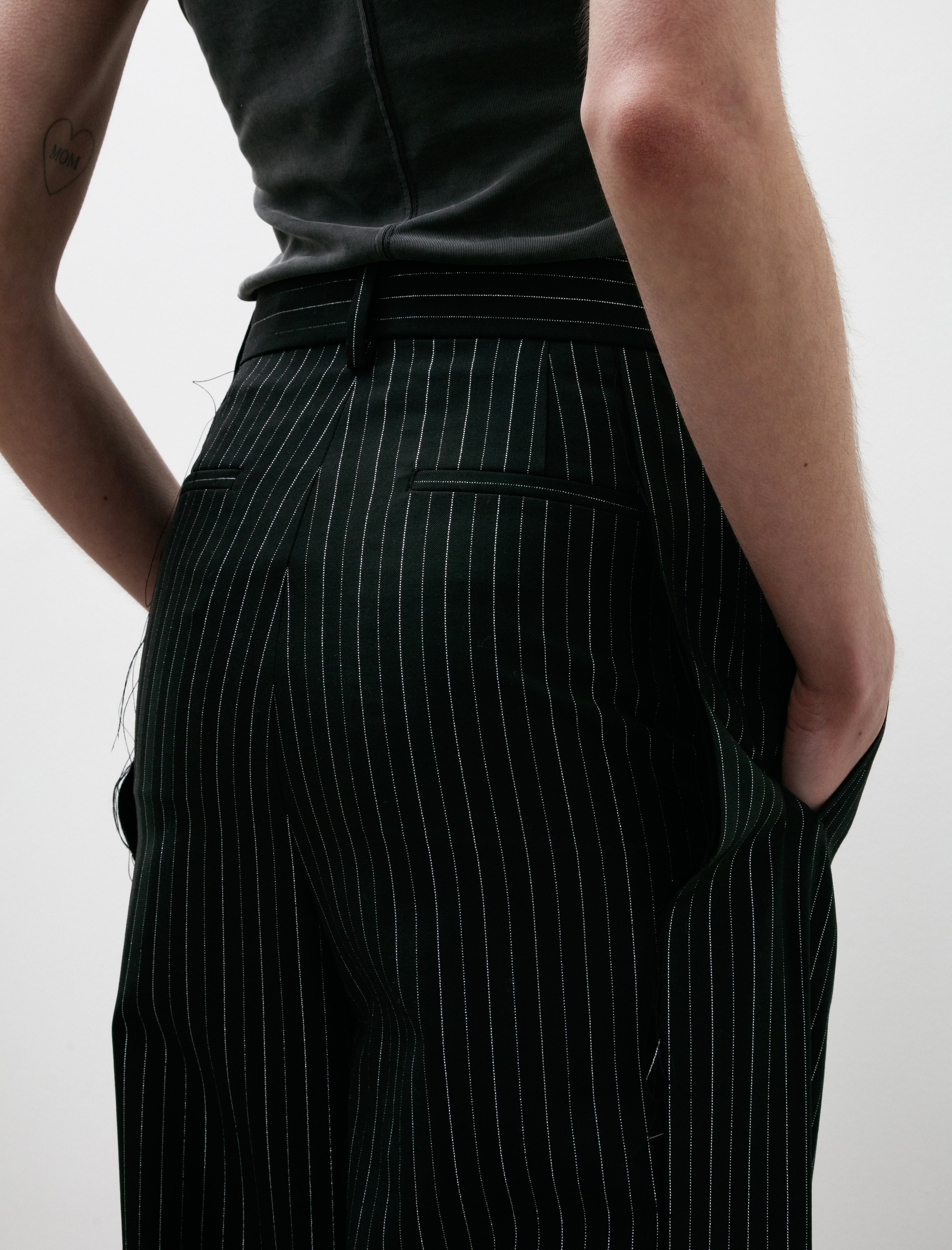 Kanako Sakai Pinstriped Glitter Trousers Black