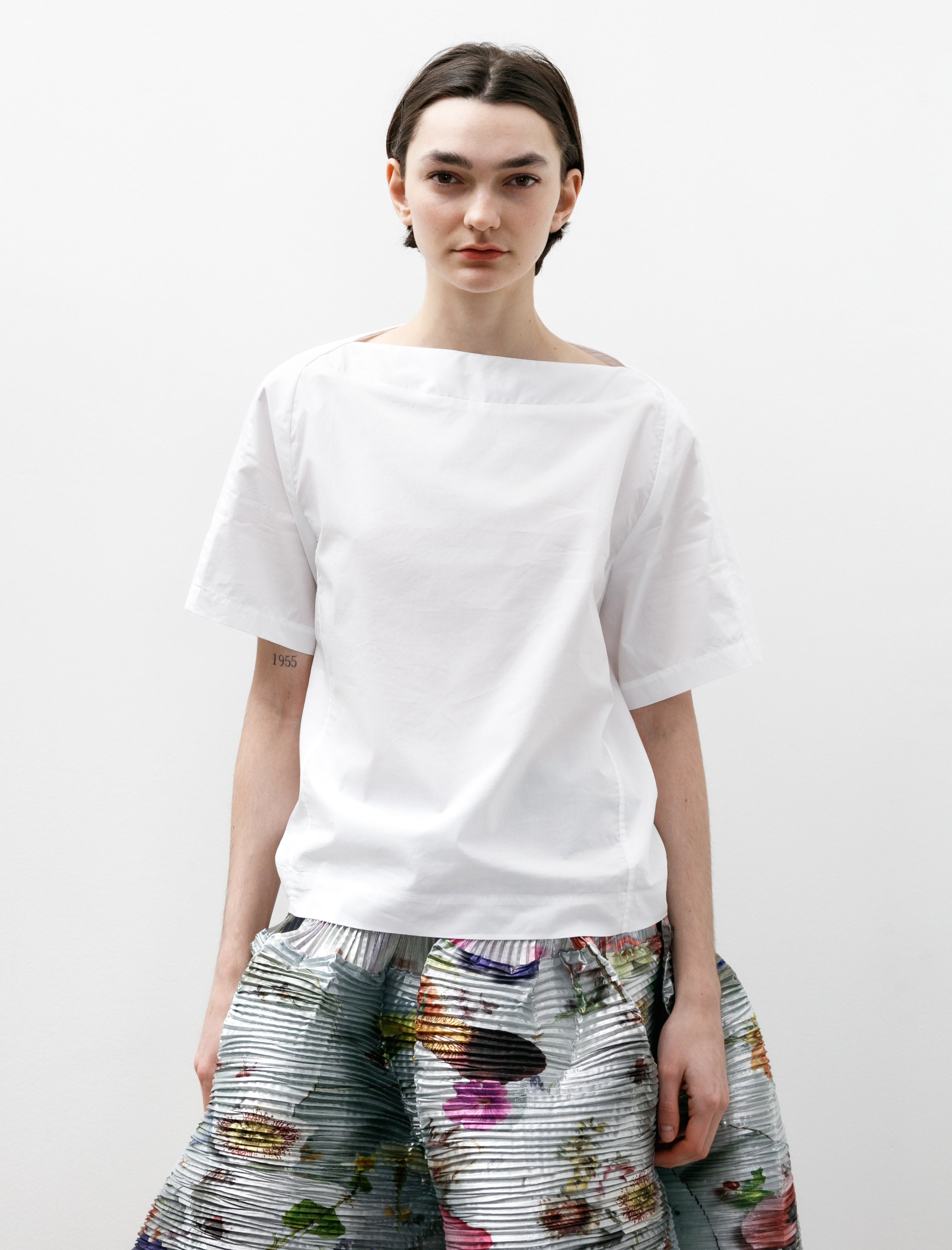 Wanze Boat Neck T-shirt Cotton Poplin White