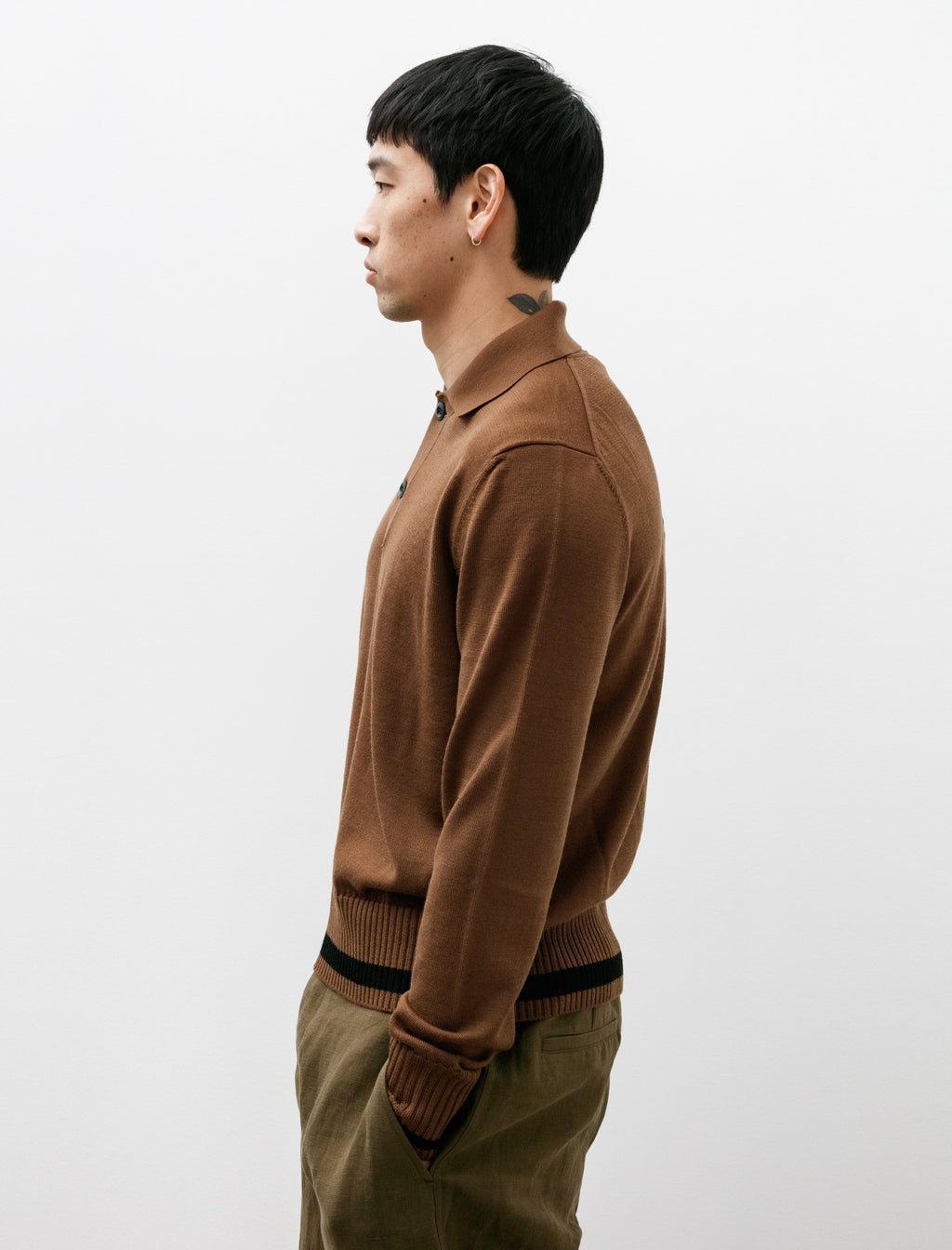 Margaret Howell Heavy Trim Polo Extrafine Merino Tobacco Black
