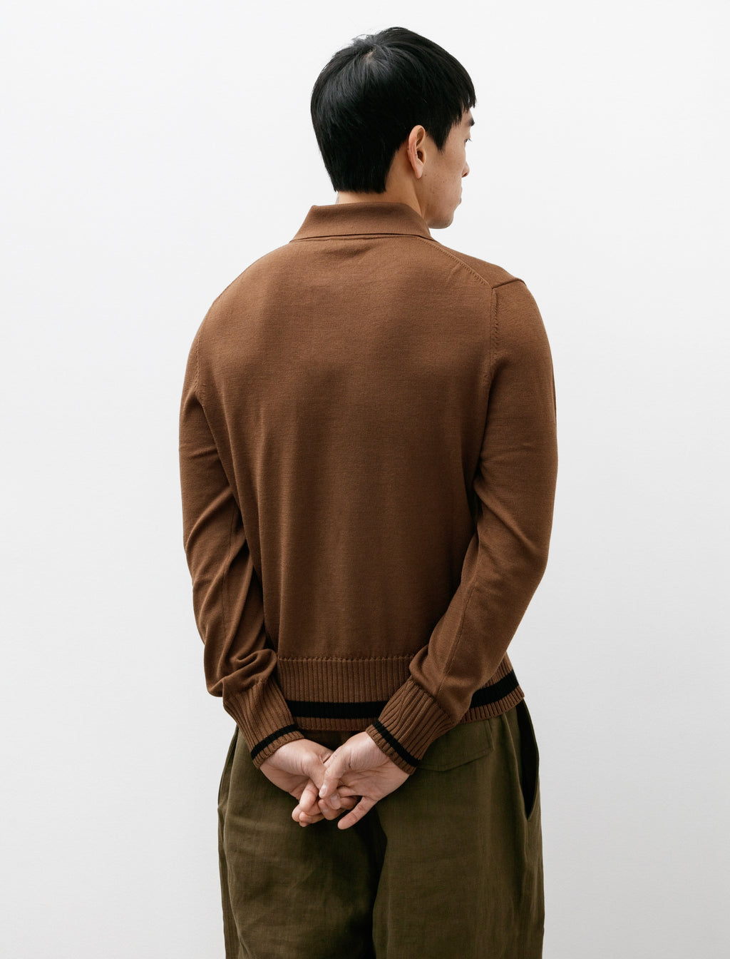 Margaret Howell Heavy Trim Polo Extrafine Merino Tobacco Black