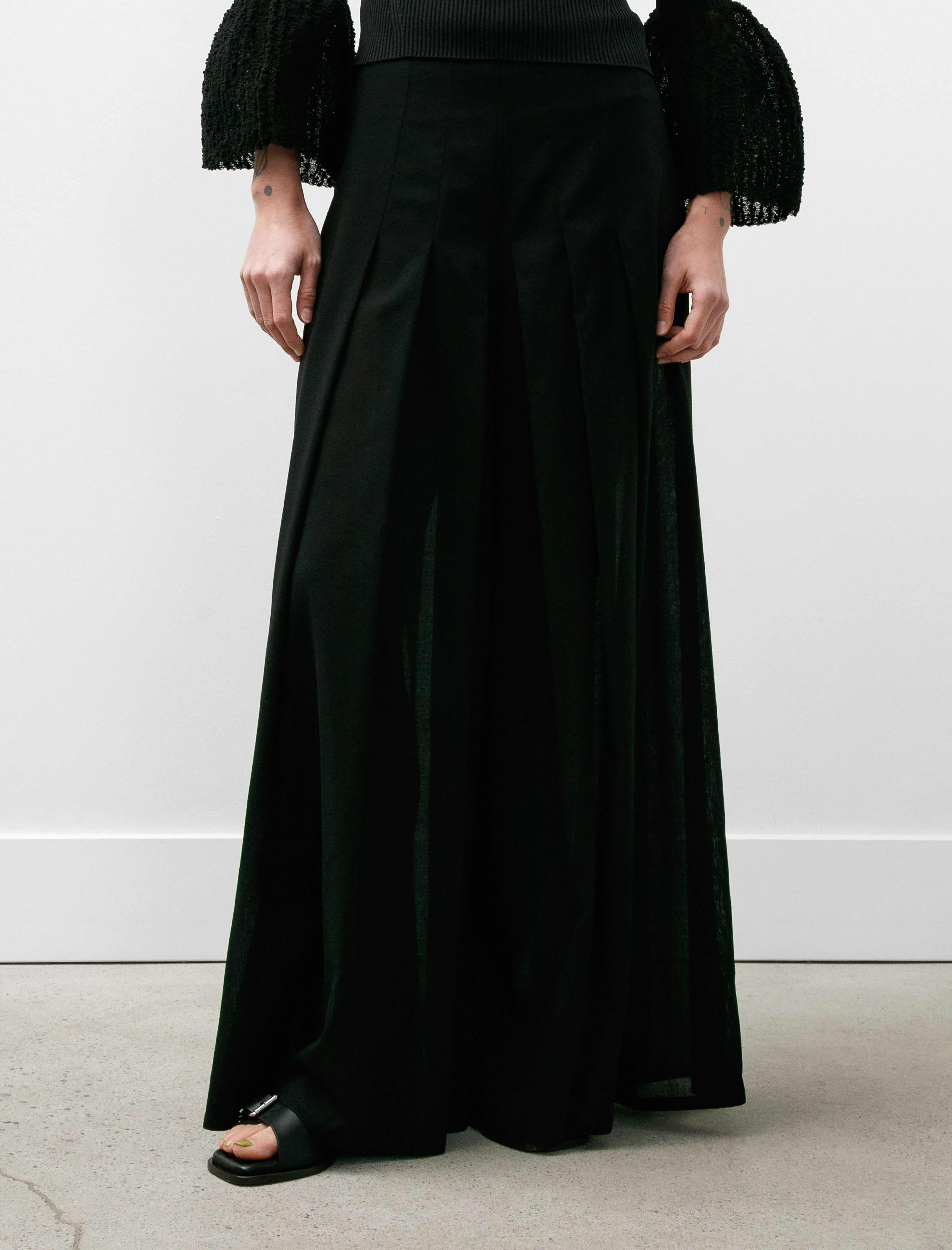 Dusan Pleated Wide Leg Pants Virgin Wool Voile Black
