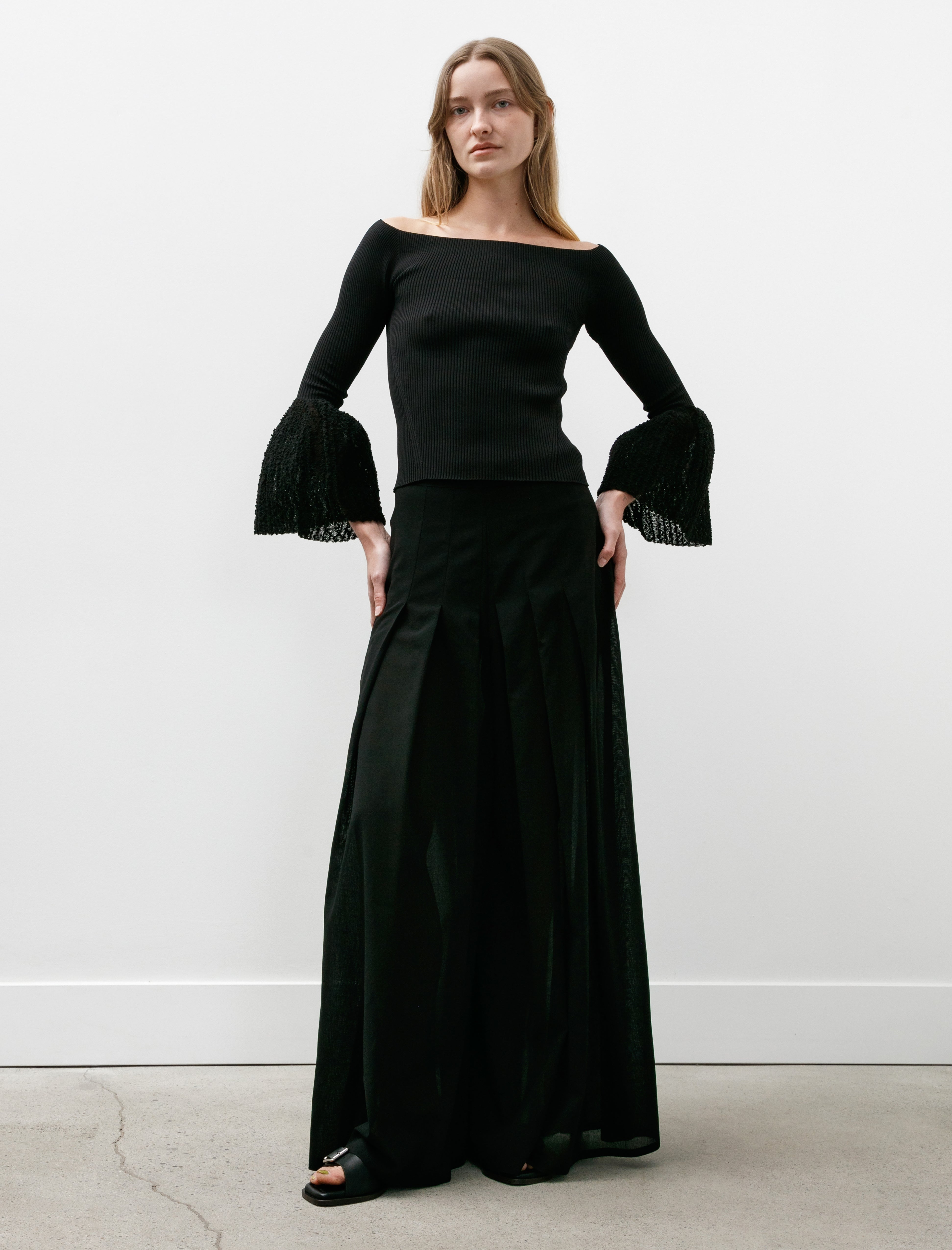 Dusan Pleated Wide Leg Pants Virgin Wool Voile Black