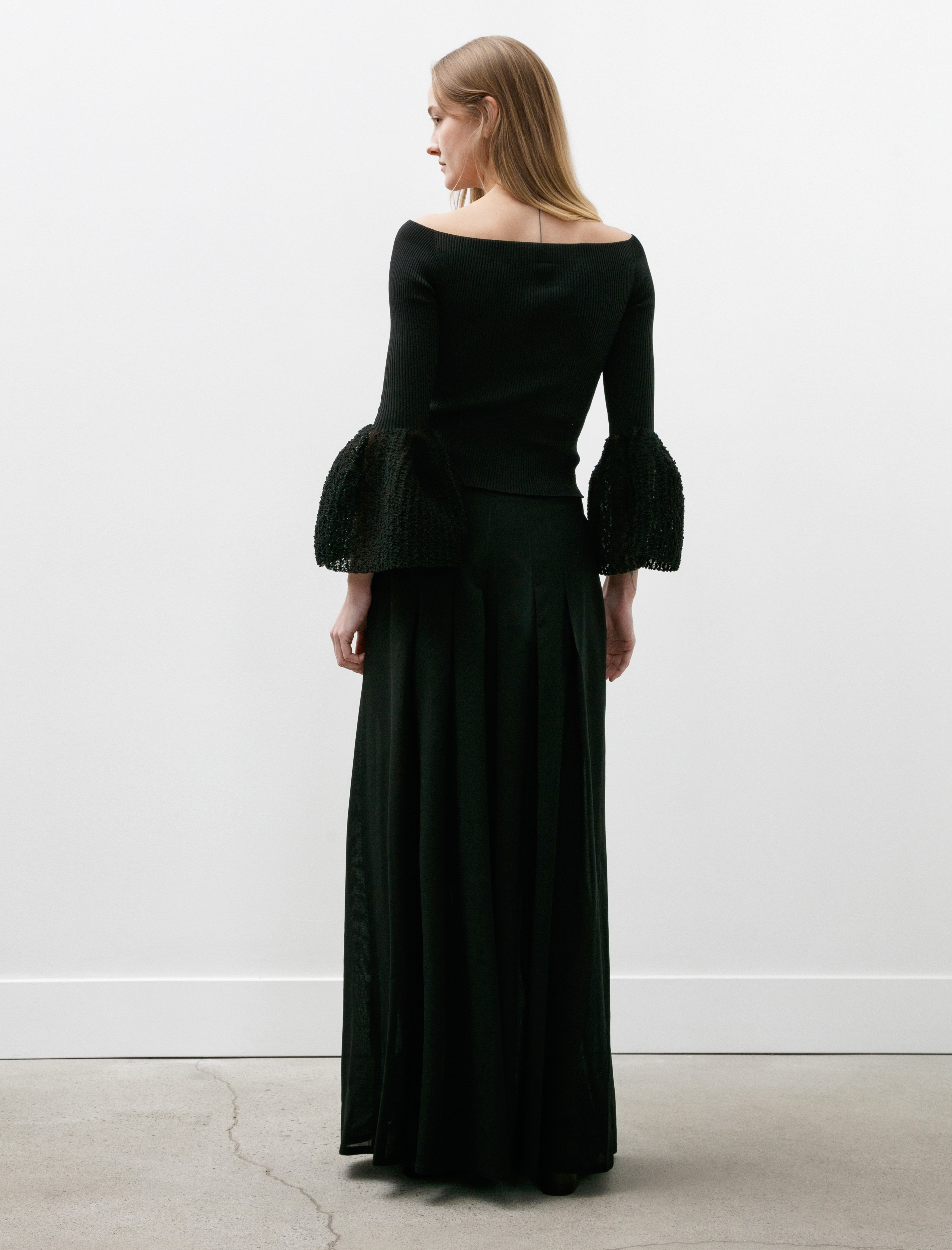 Dusan Pleated Wide Leg Pants Virgin Wool Voile Black