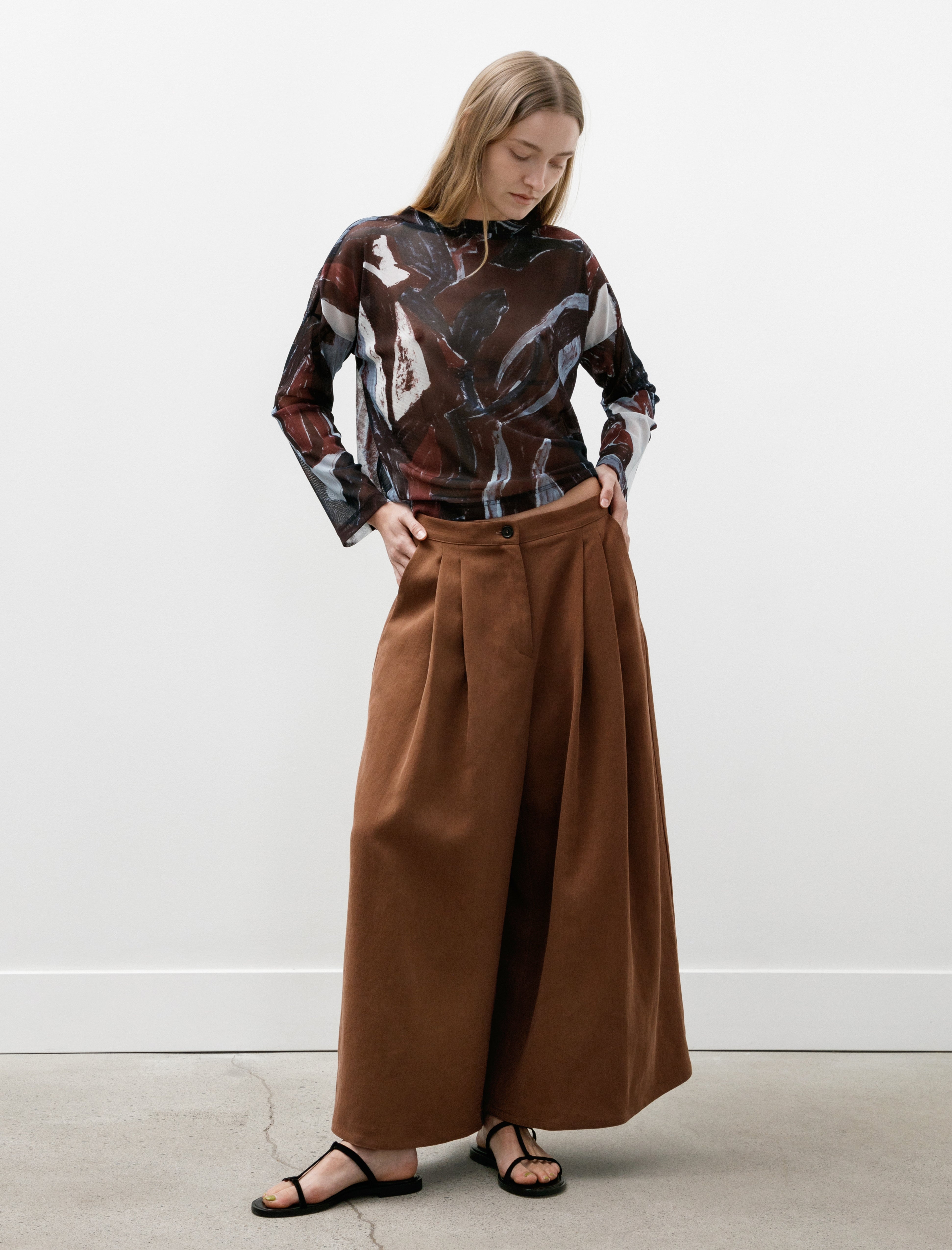 Dusan Samurai Twisted Pants Satin Linen Terracotta