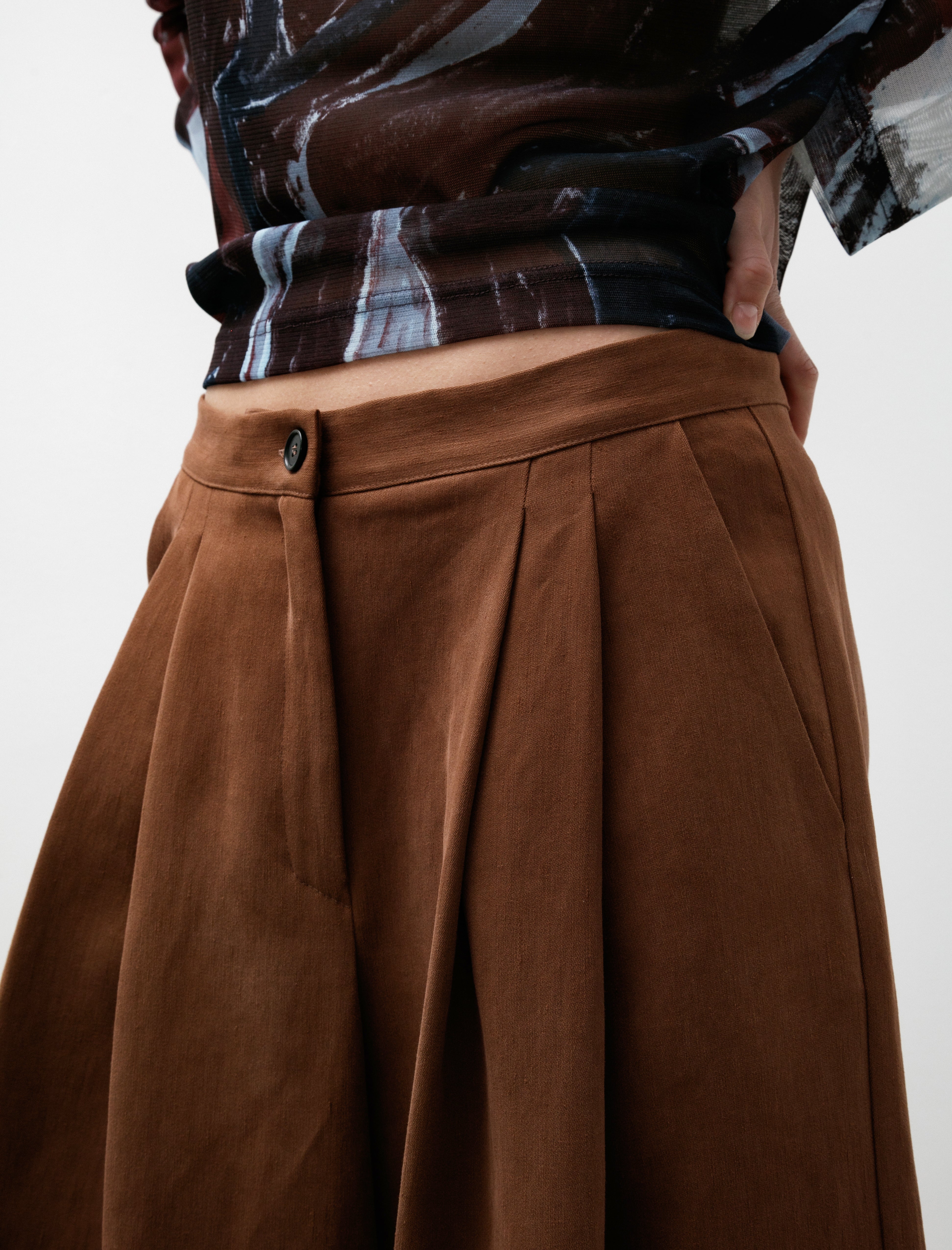 Dusan Samurai Twisted Pants Satin Linen Terracotta