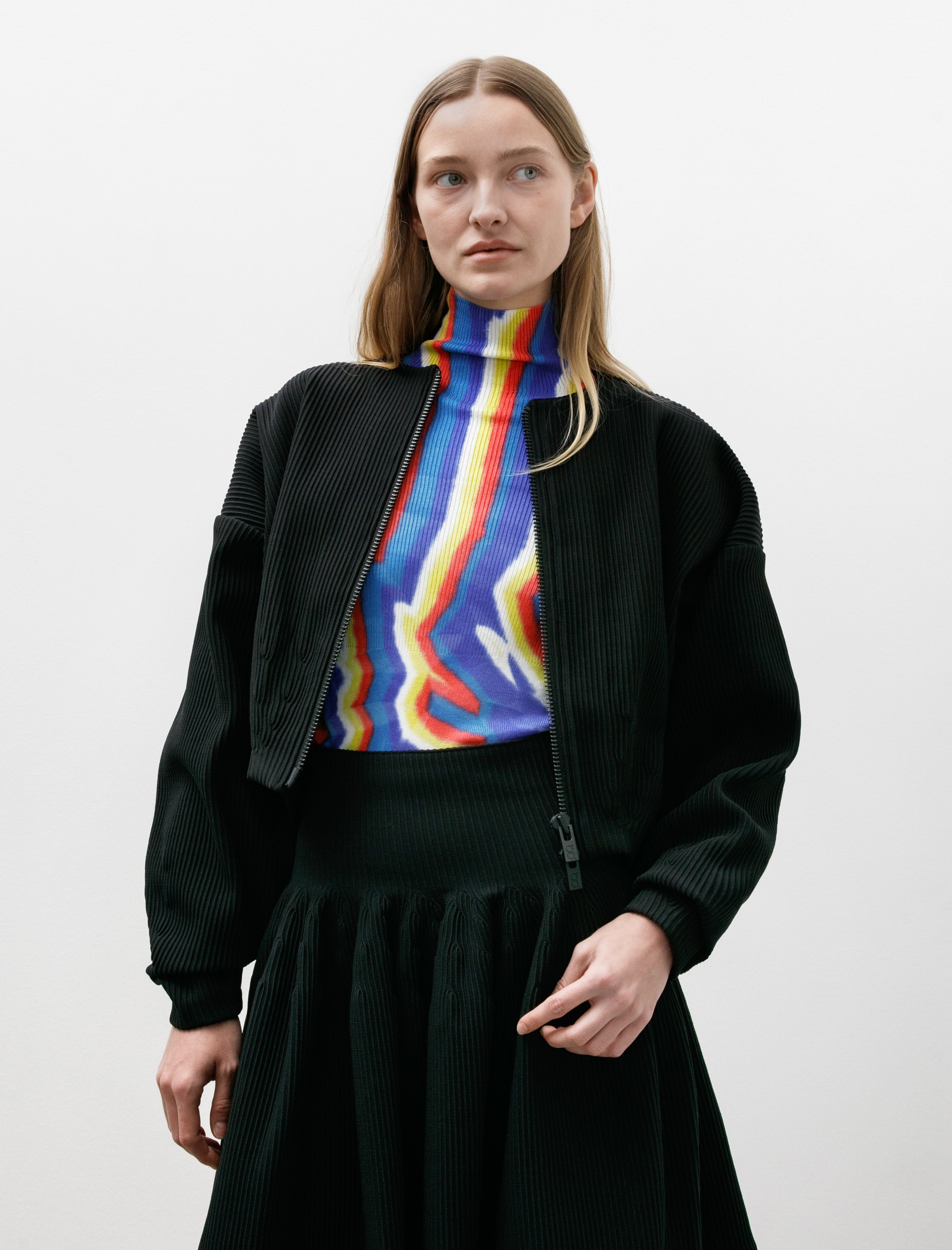 CFCL Hypha Collarless Cropped Bomber Black