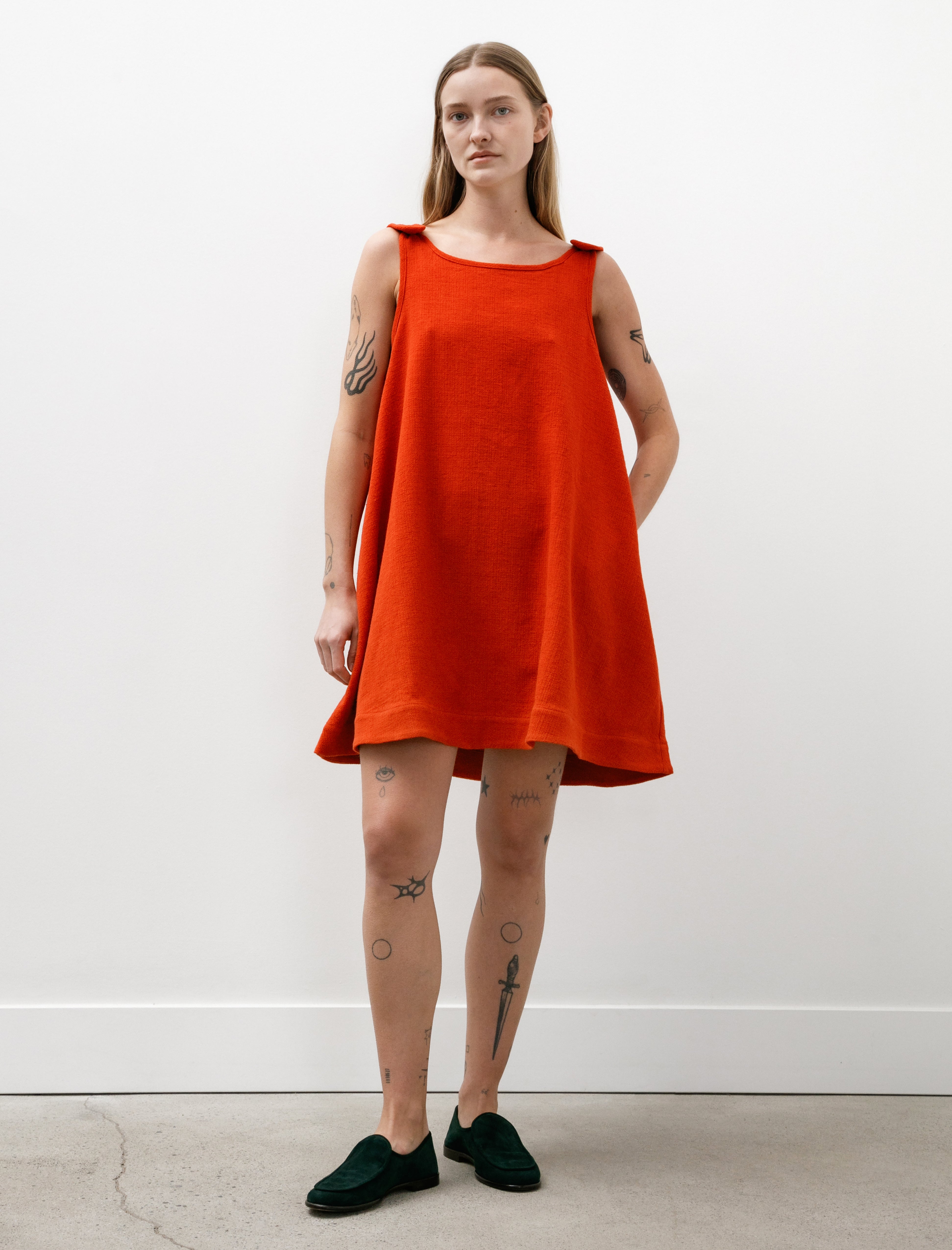 Cawley Japanese Basketweave Cotton Margot Dress Poppy