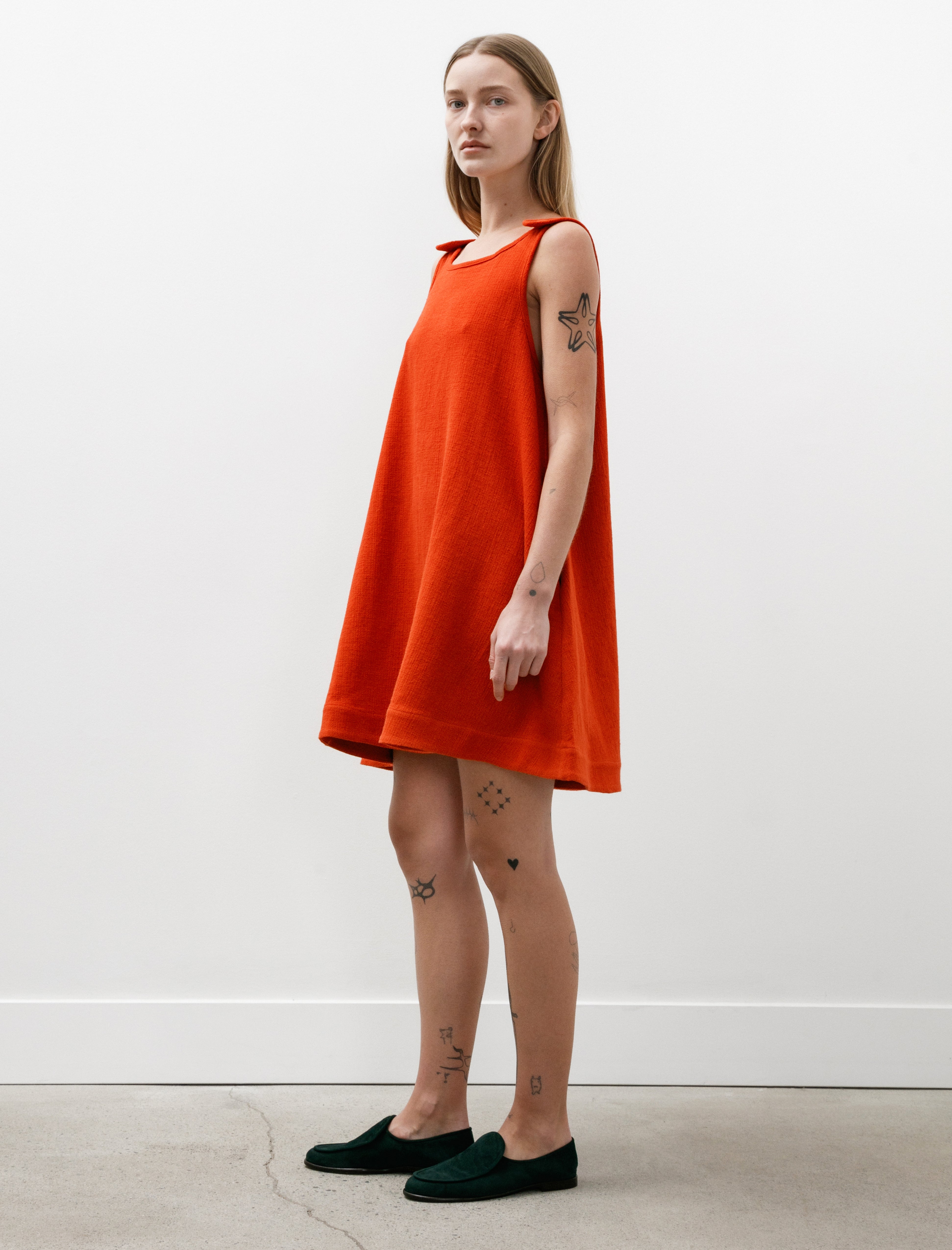 Cawley Japanese Basketweave Cotton Margot Dress Poppy