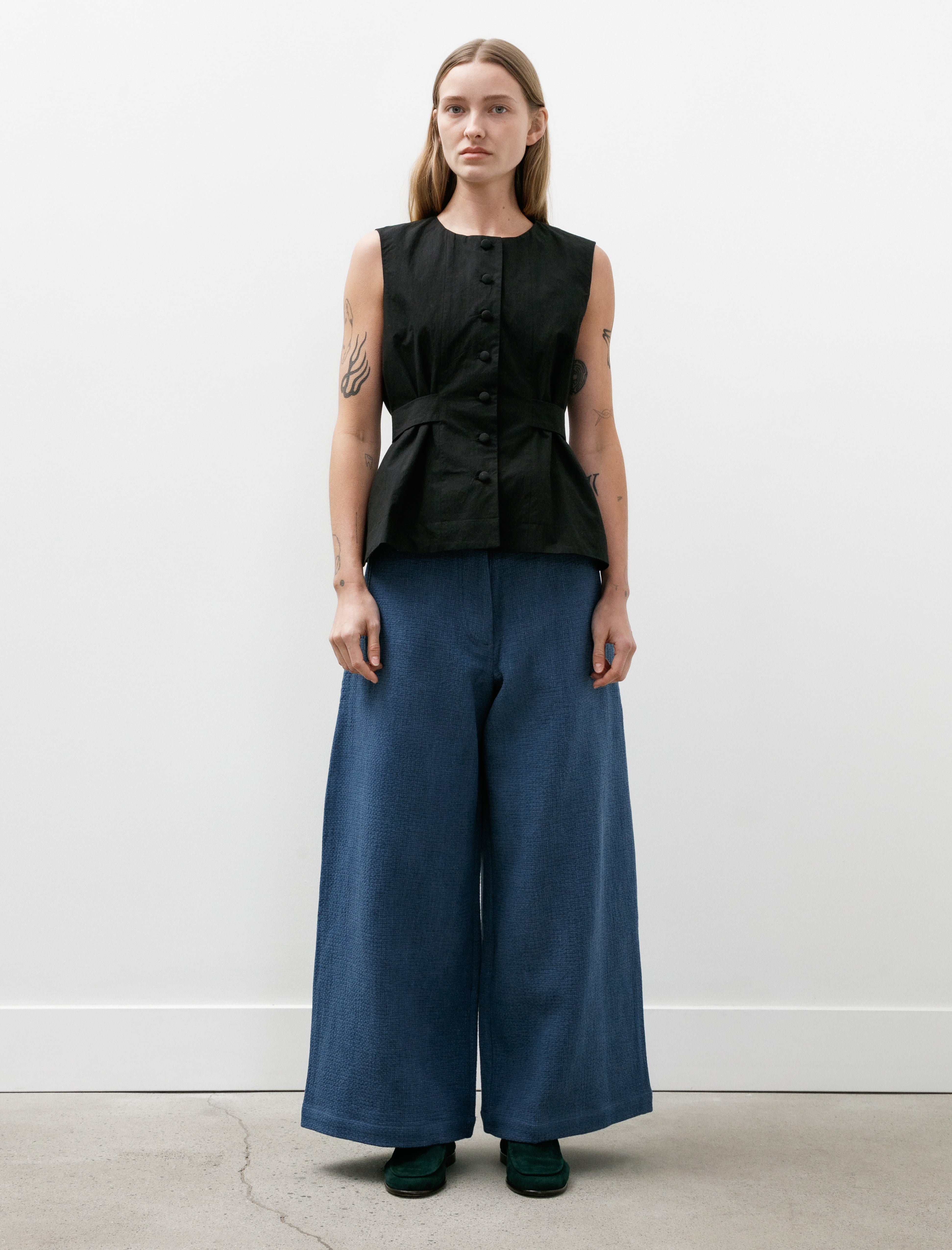 Cawley Japanese Washed Sashiko Grace Trousers Light Blue