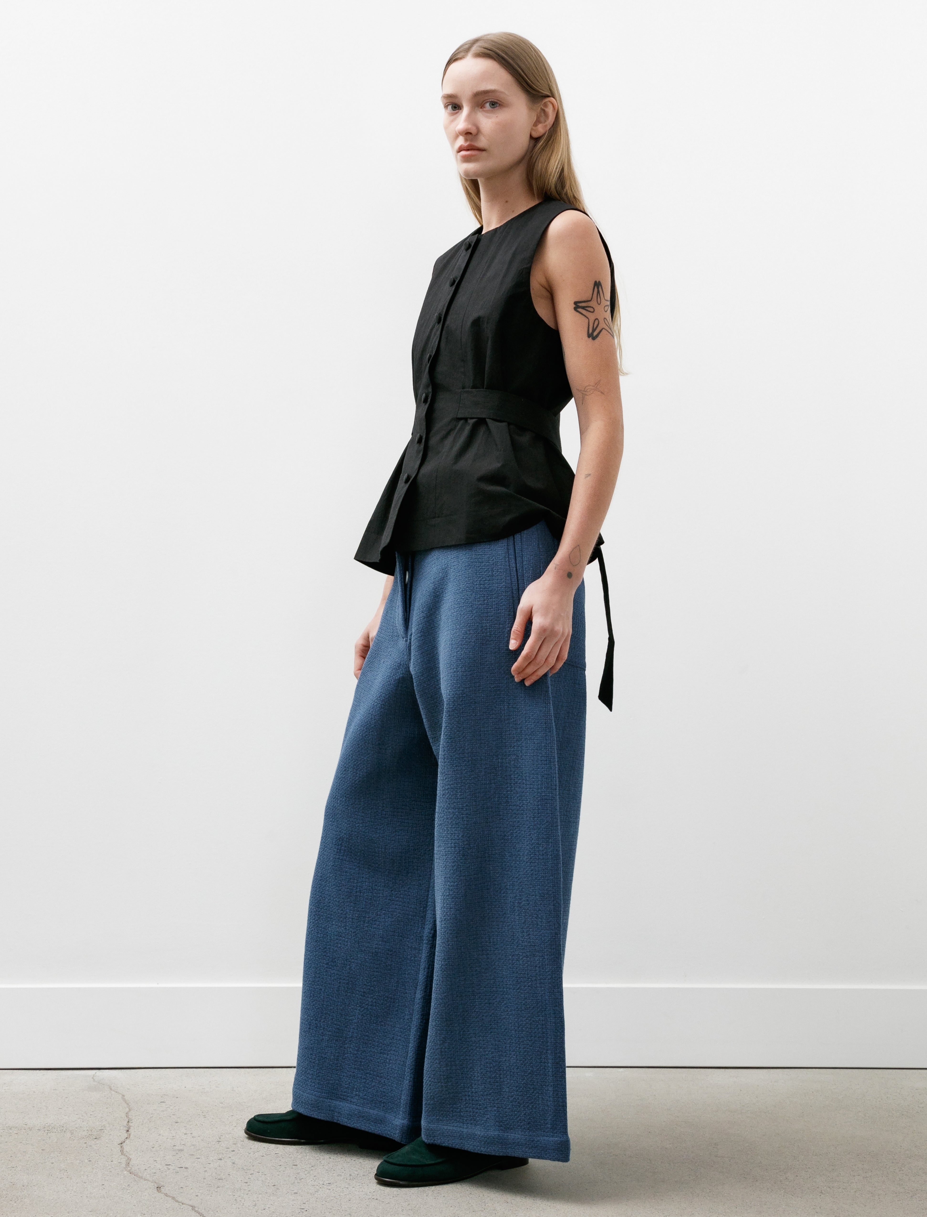 Cawley Japanese Washed Sashiko Grace Trousers Light Blue