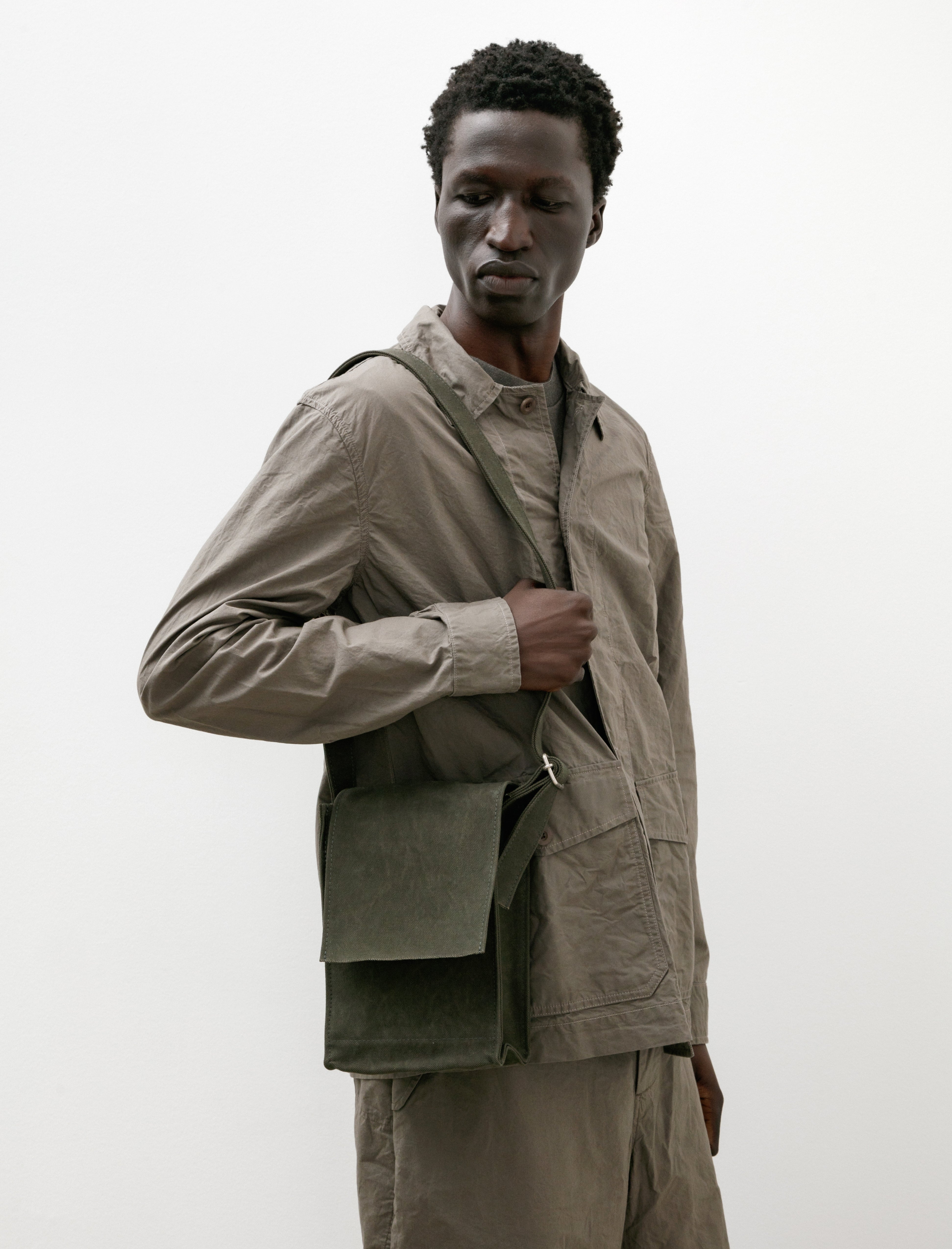 Amiacalva Washed Canvas Shoulder Bag Small Olive