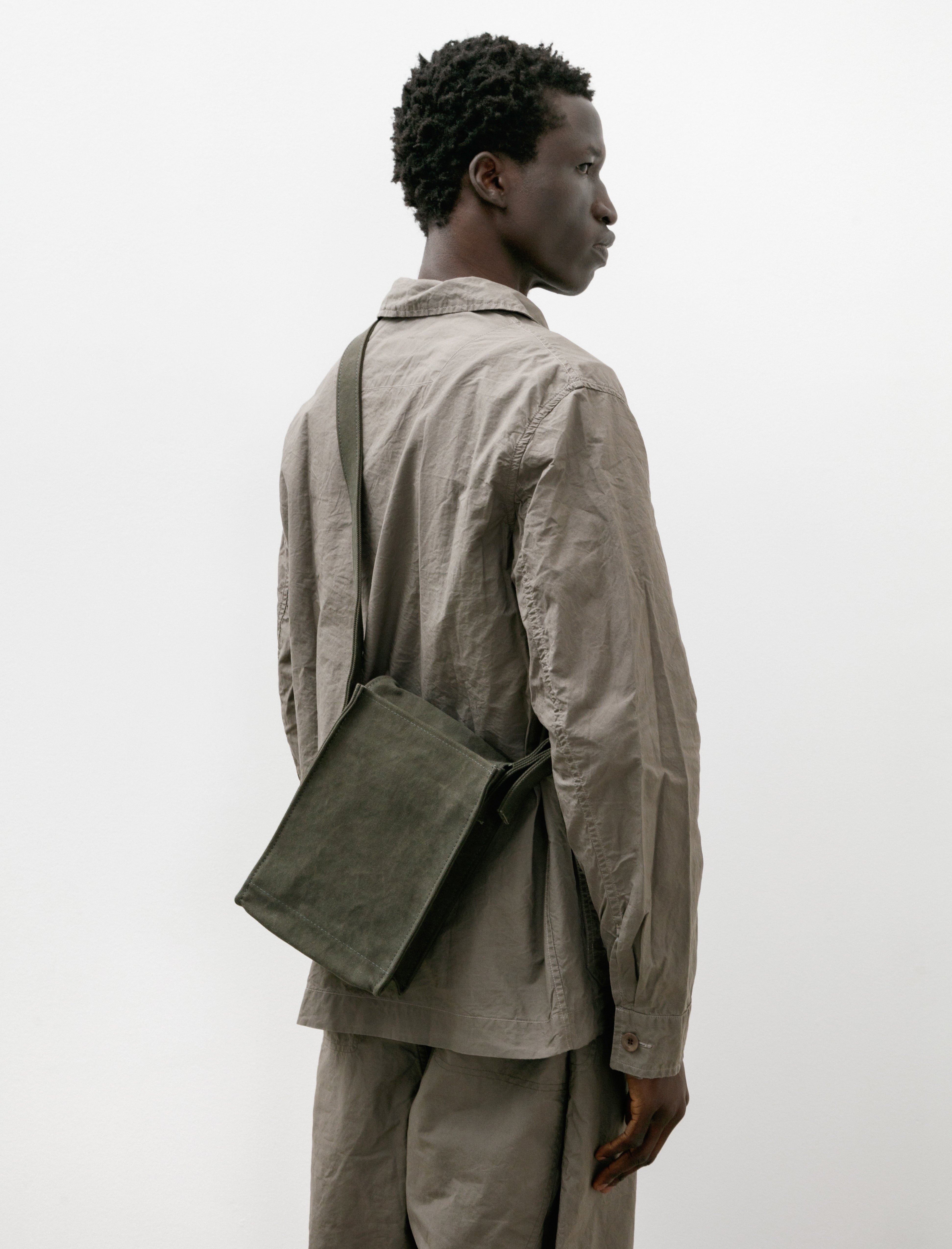 Amiacalva Washed Canvas Shoulder Bag Small Olive