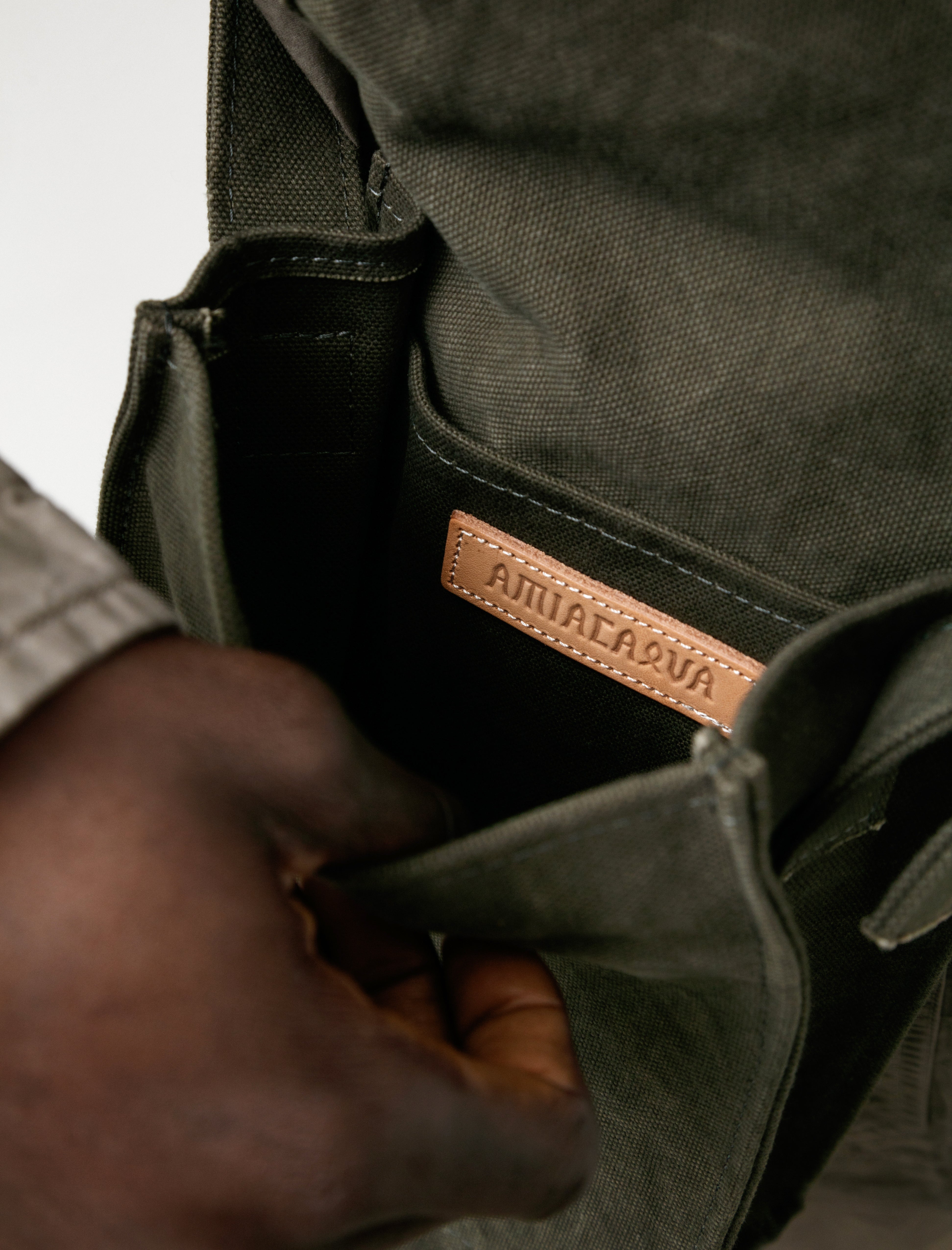 Amiacalva Washed Canvas Shoulder Bag Small Olive