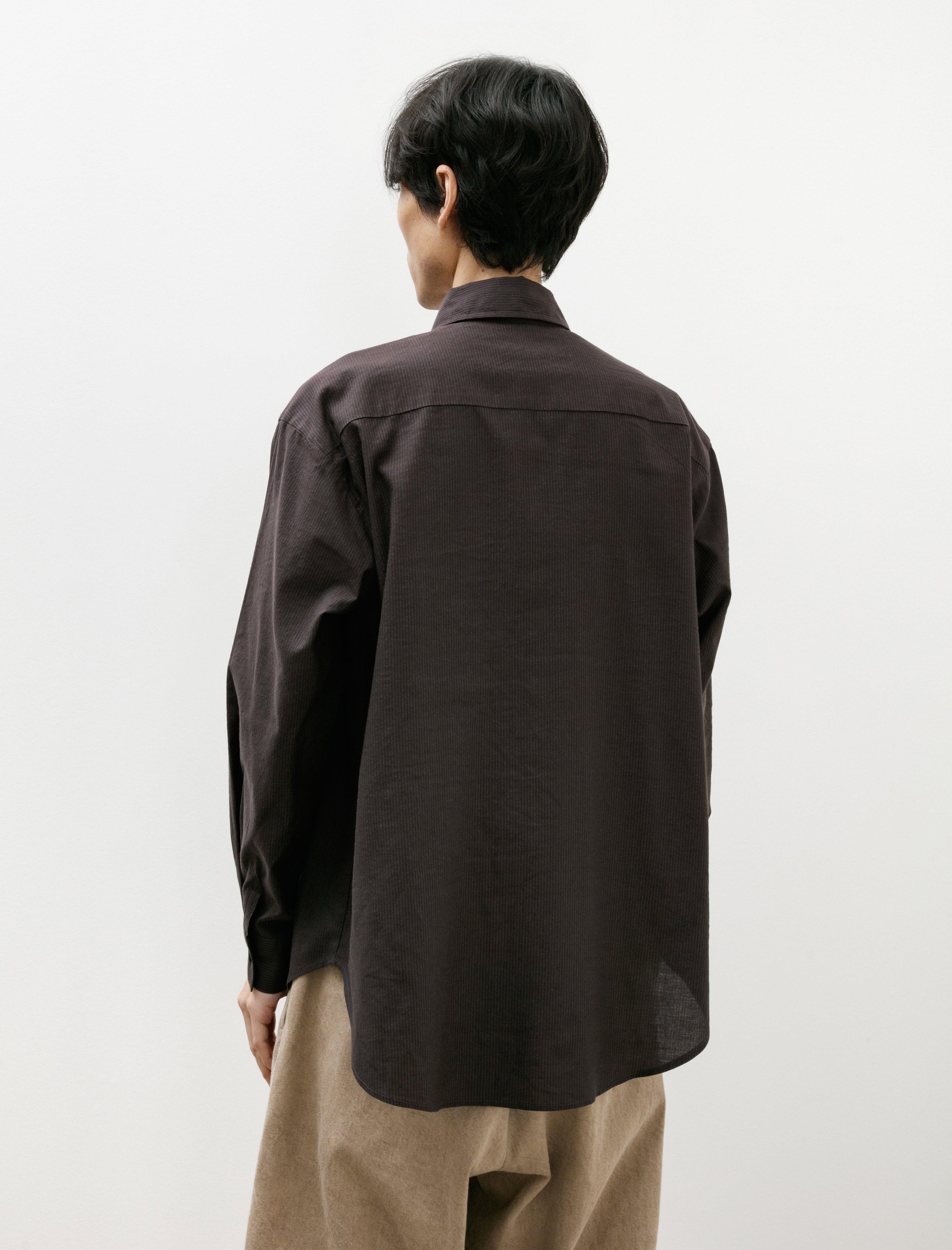 Big Shirt Cotton Linen Silk Stripe Brown Charcoal