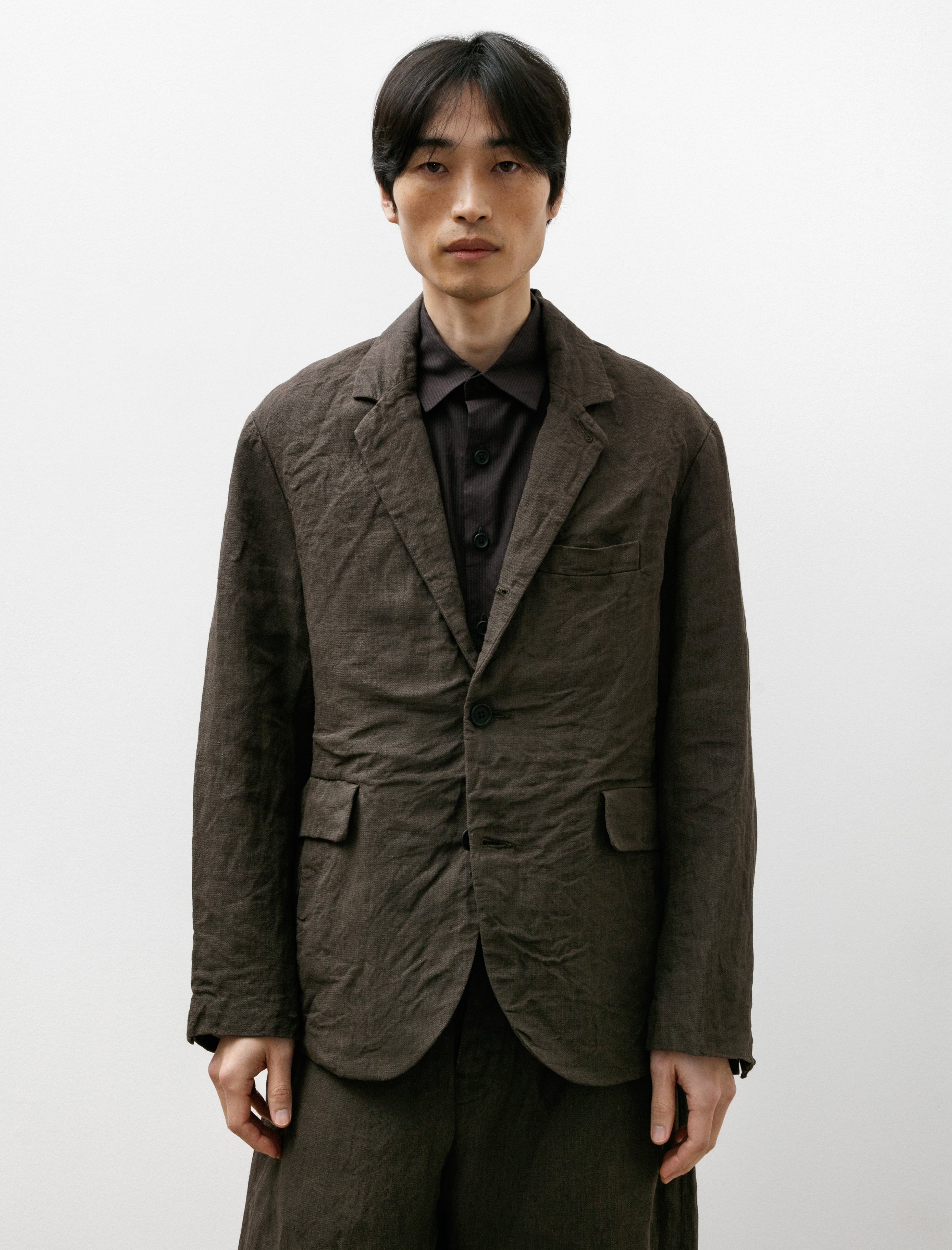 Evan Kinori Three Button Jacket Dobby Weave Hemp Shale Grey