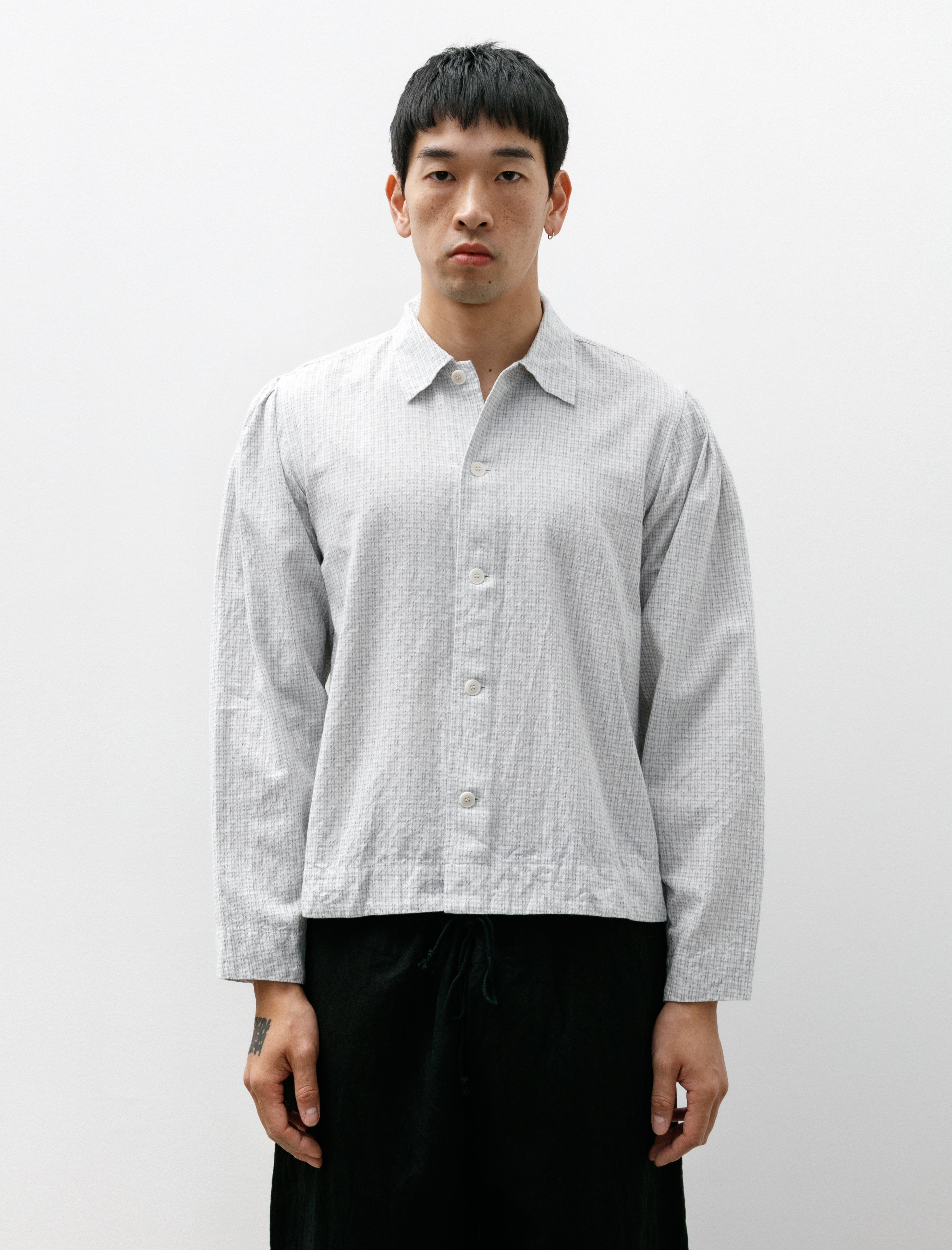 unkruid Smock Ceremony Shirt White Light Blue Fine Check