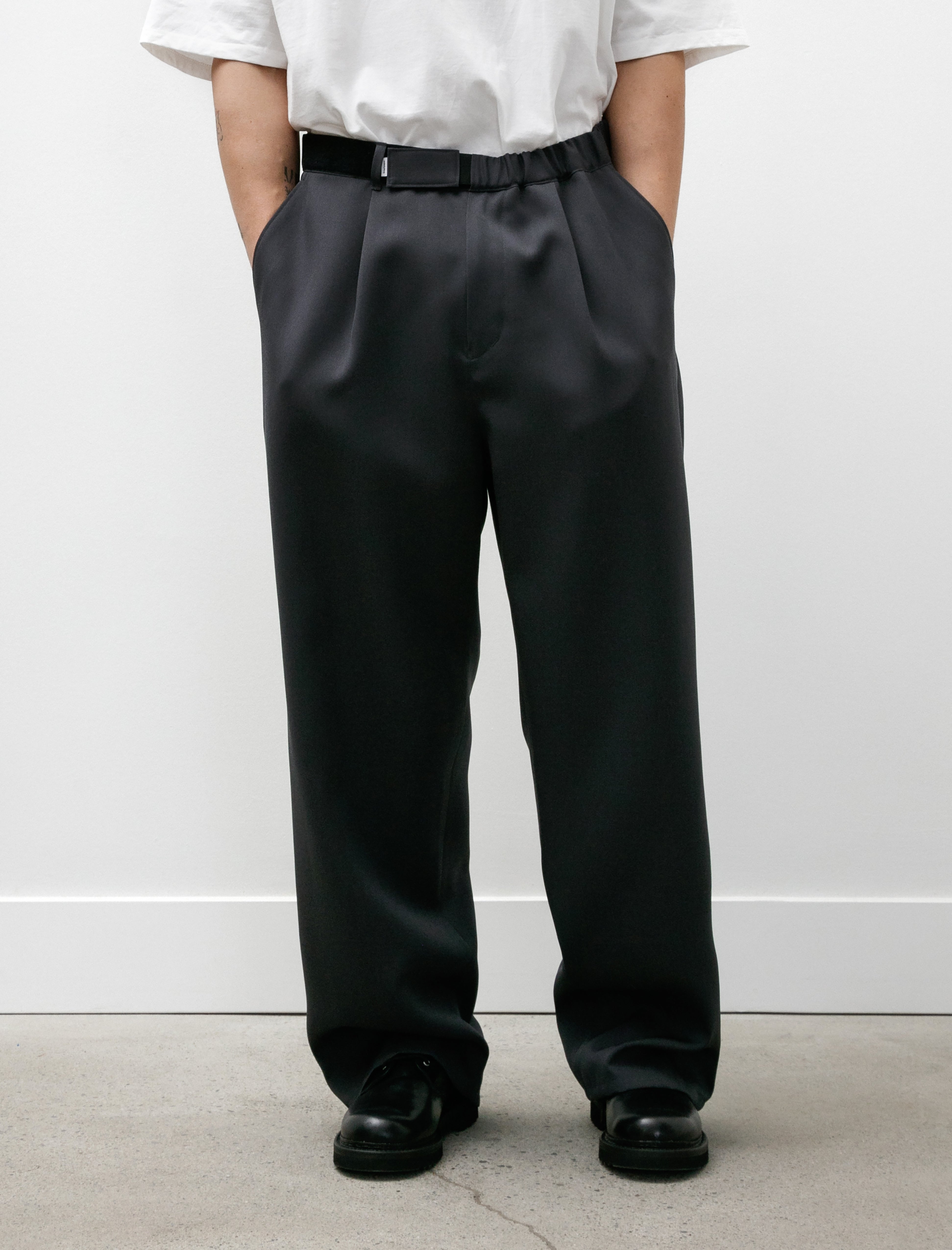 Graphpaper Scale Off Wool Wide Chef Pants Charcoal Grey