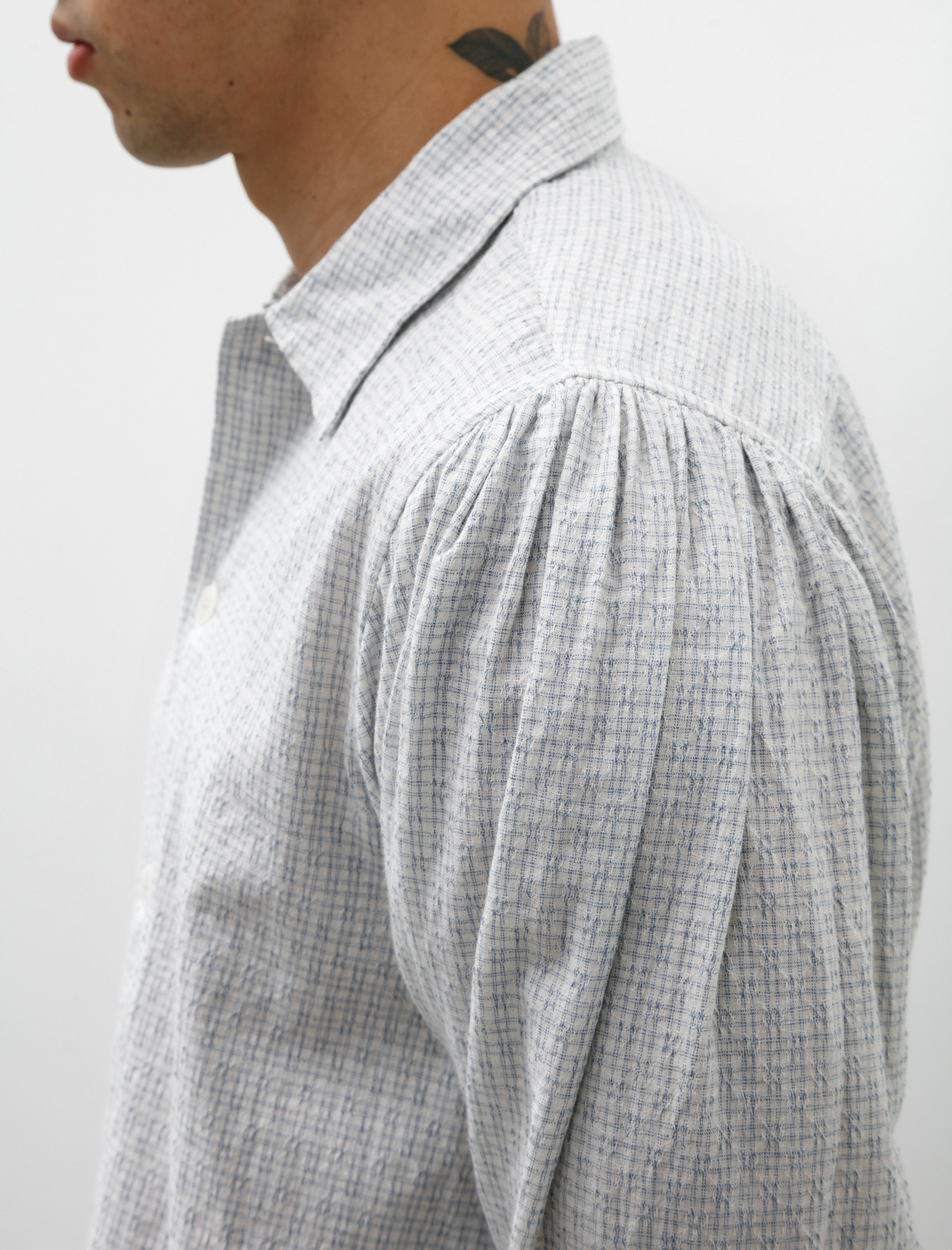 unkruid Smock Ceremony Shirt White Light Blue Fine Check