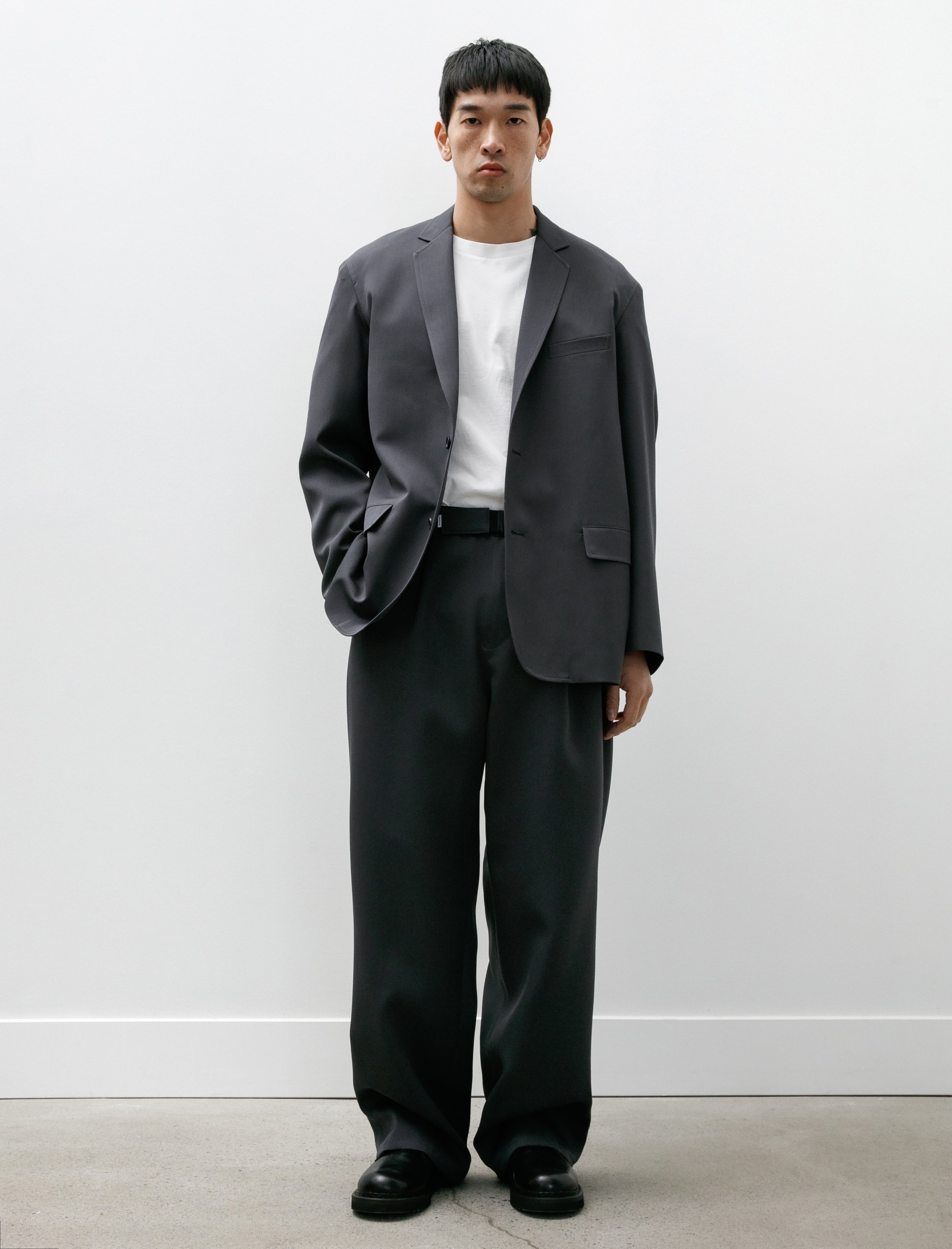 Graphpaper Scale Off Wool Wide Chef Pants Charcoal Grey