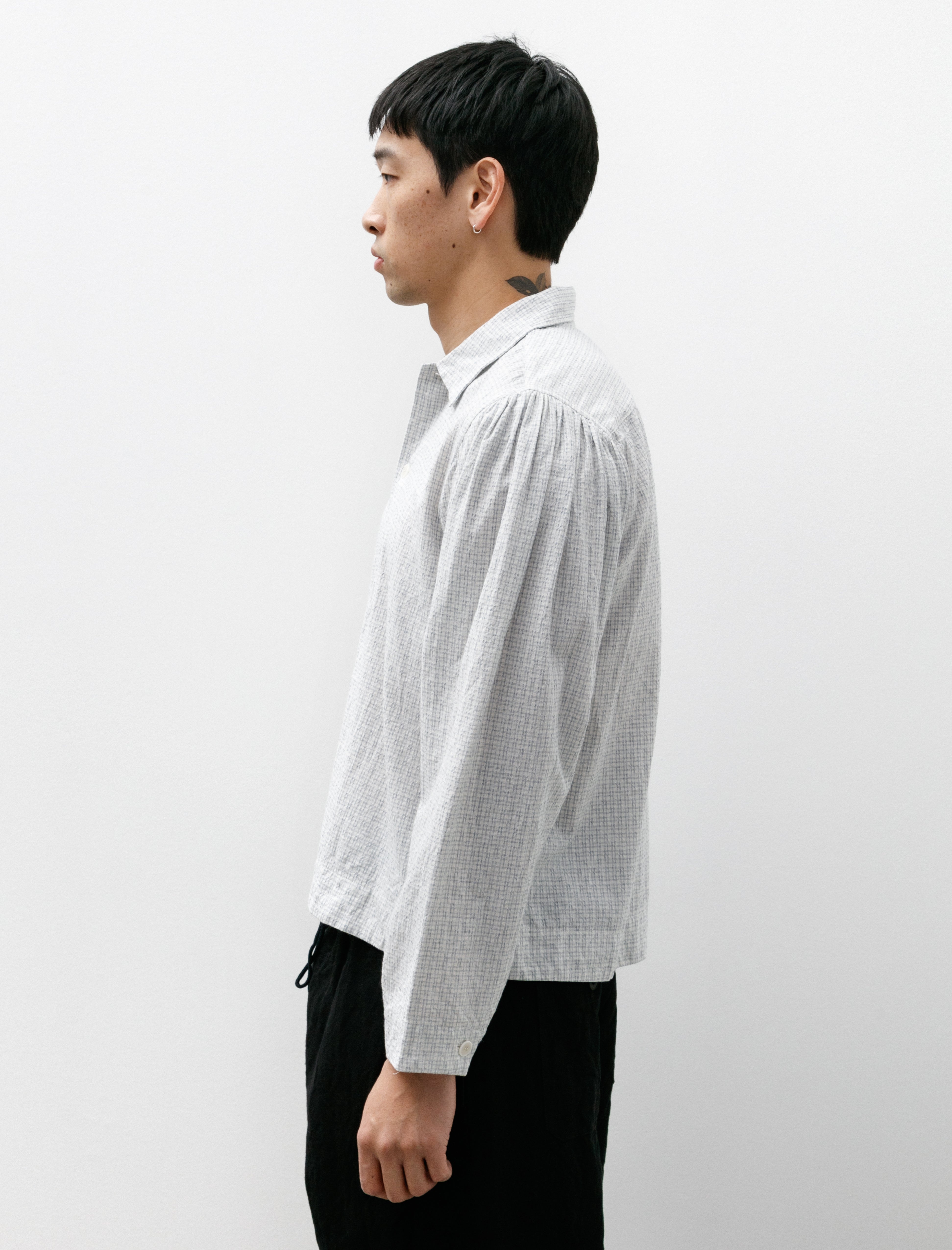 unkruid Smock Ceremony Shirt White Light Blue Fine Check