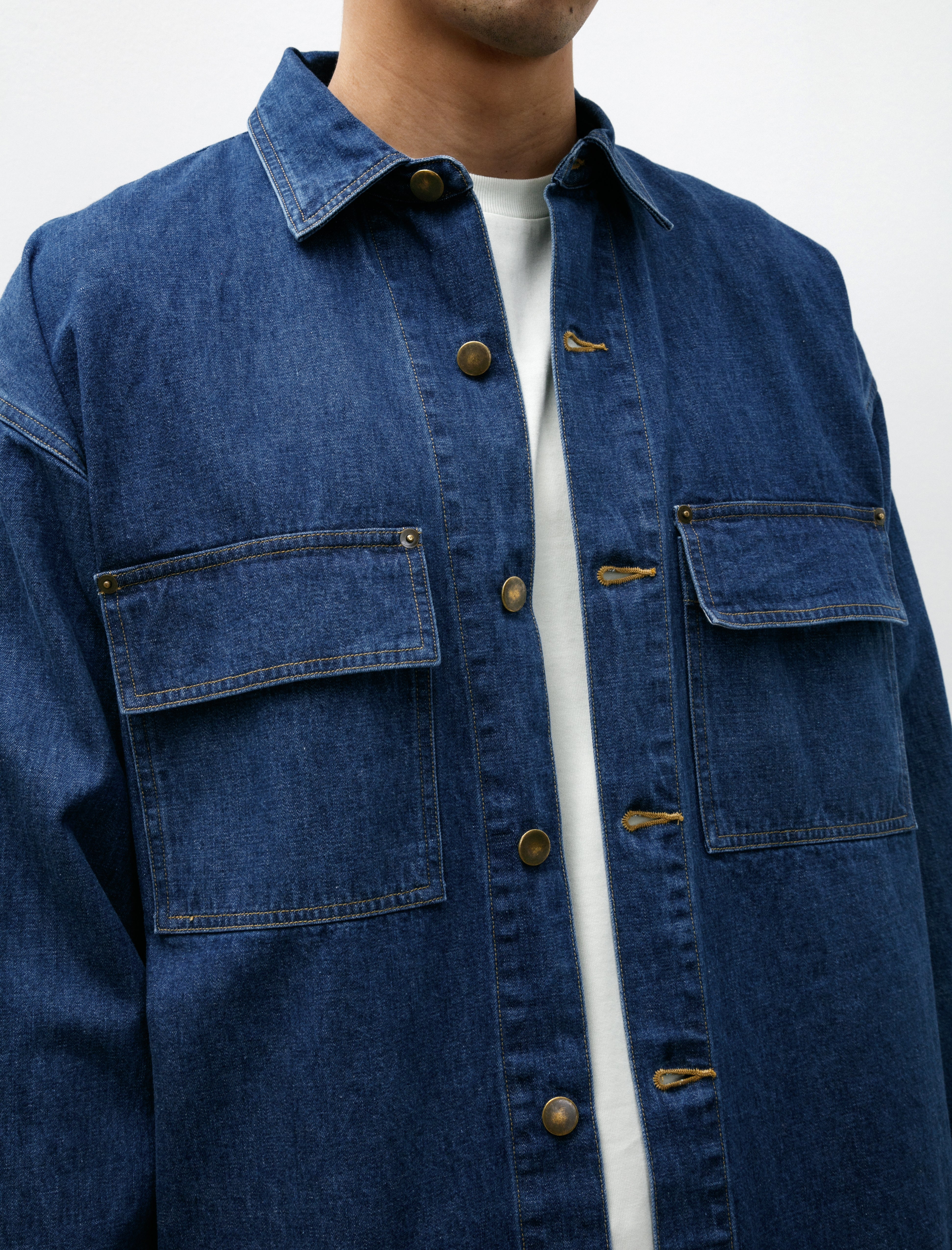 Auralee Selvedge Light Oz Denim Shirt Medium Washed Indigo