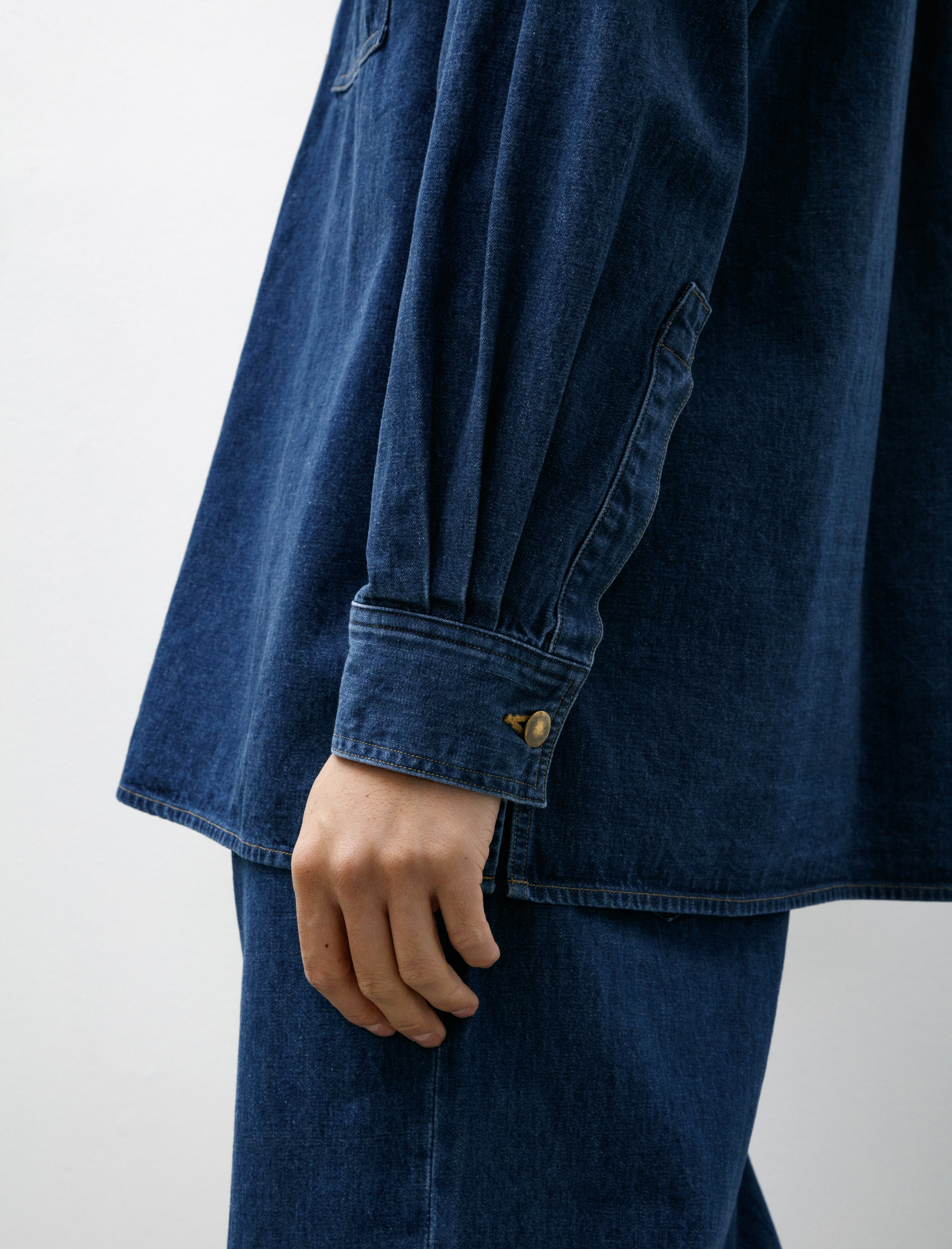 Auralee Selvedge Light Oz Denim Shirt Medium Washed Indigo